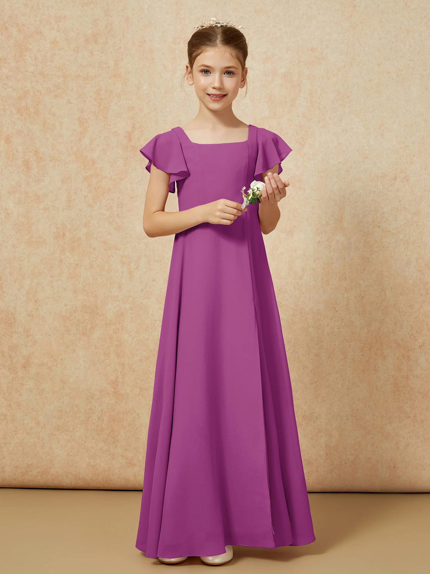 Flutter Sleeves Long Junior Bridesmaid Dresses With Slit Orchid - Image 5