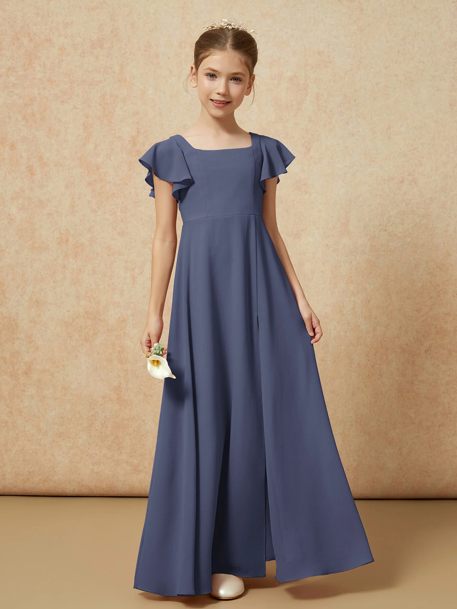 Flutter Sleeves Long Junior Bridesmaid Dresses With Slit Stormy - Image 4