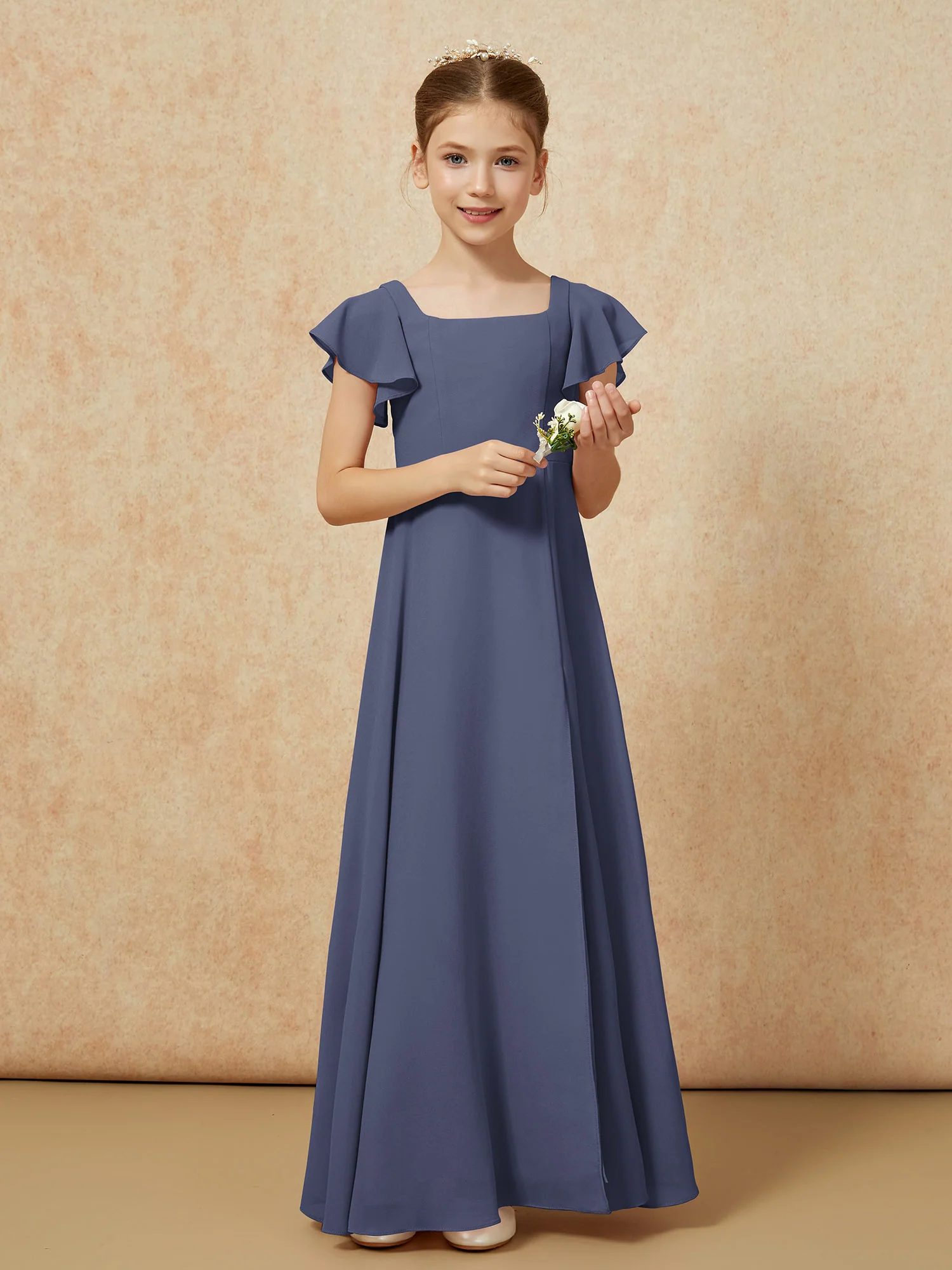 Flutter Sleeves Long Junior Bridesmaid Dresses With Slit Stormy - Image 5