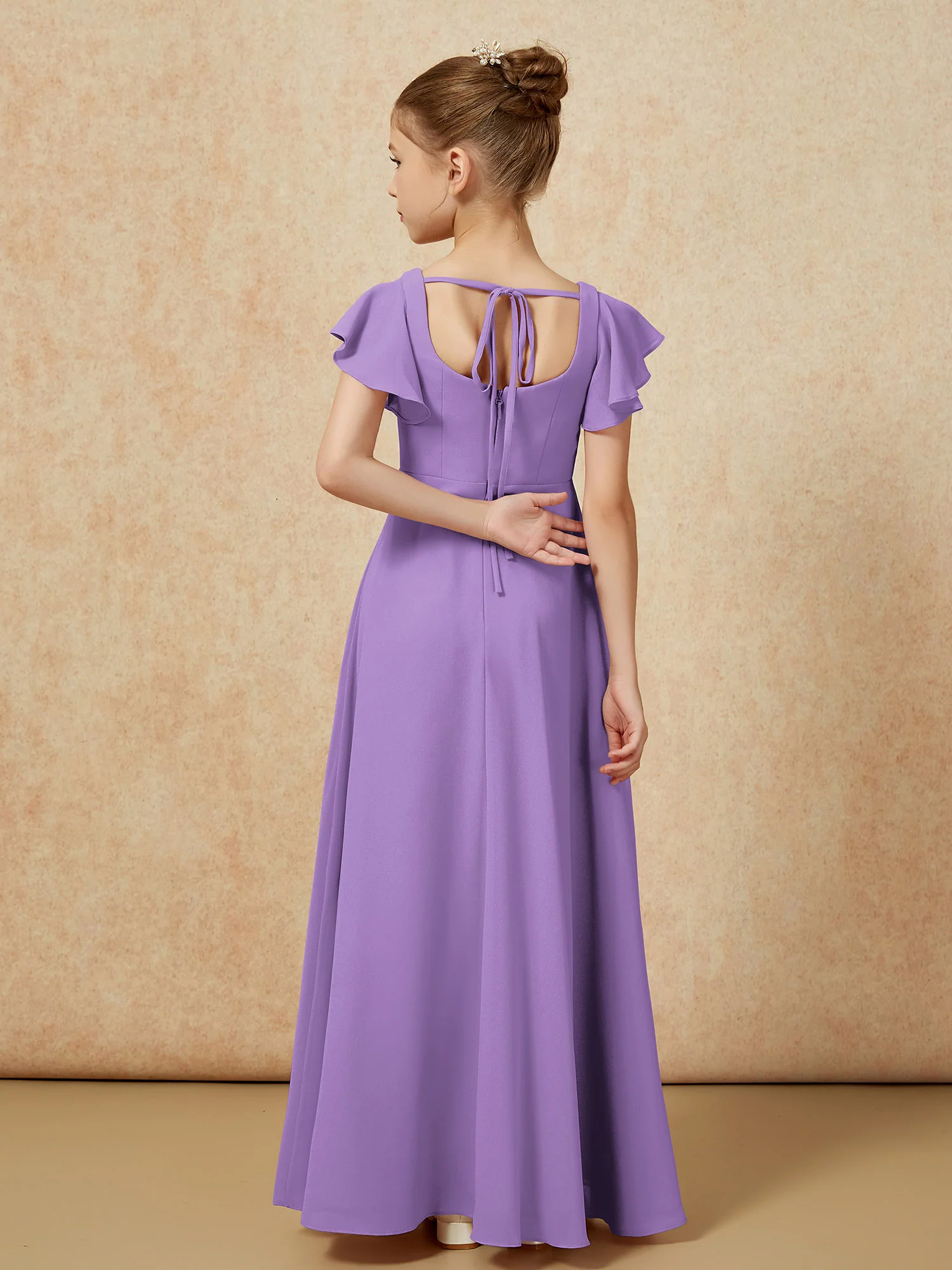 Flutter Sleeves Long Junior Bridesmaid Dresses With Slit Tahiti - Image 2