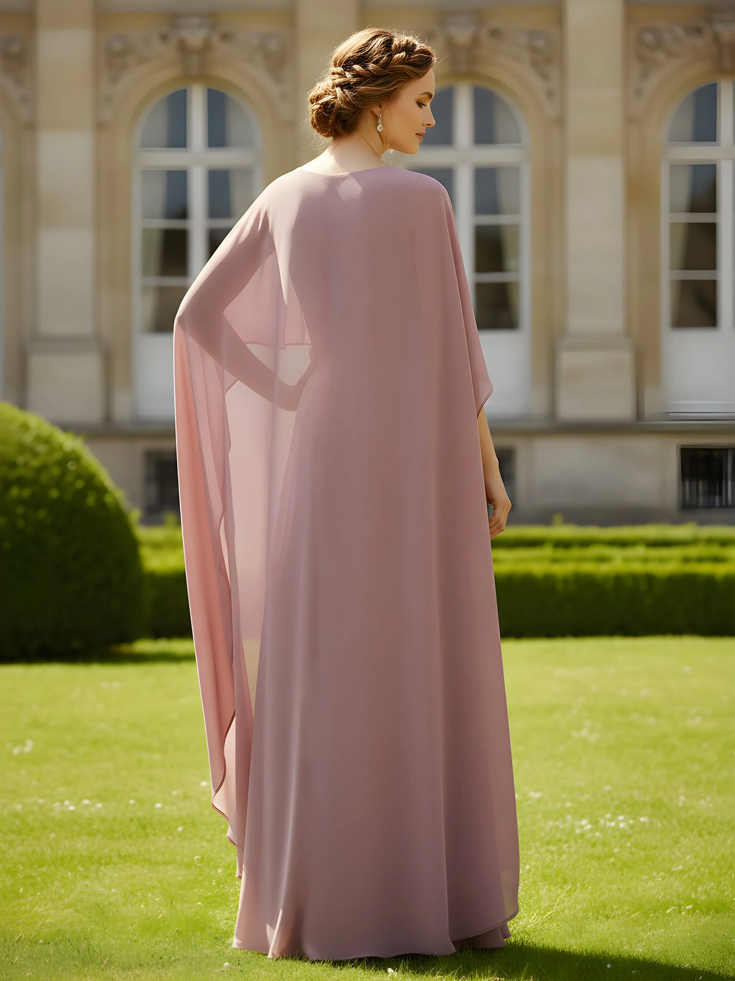 Flutter Sleeves Scoop Neck A-Line Chiffon Dress Silver - Image 2