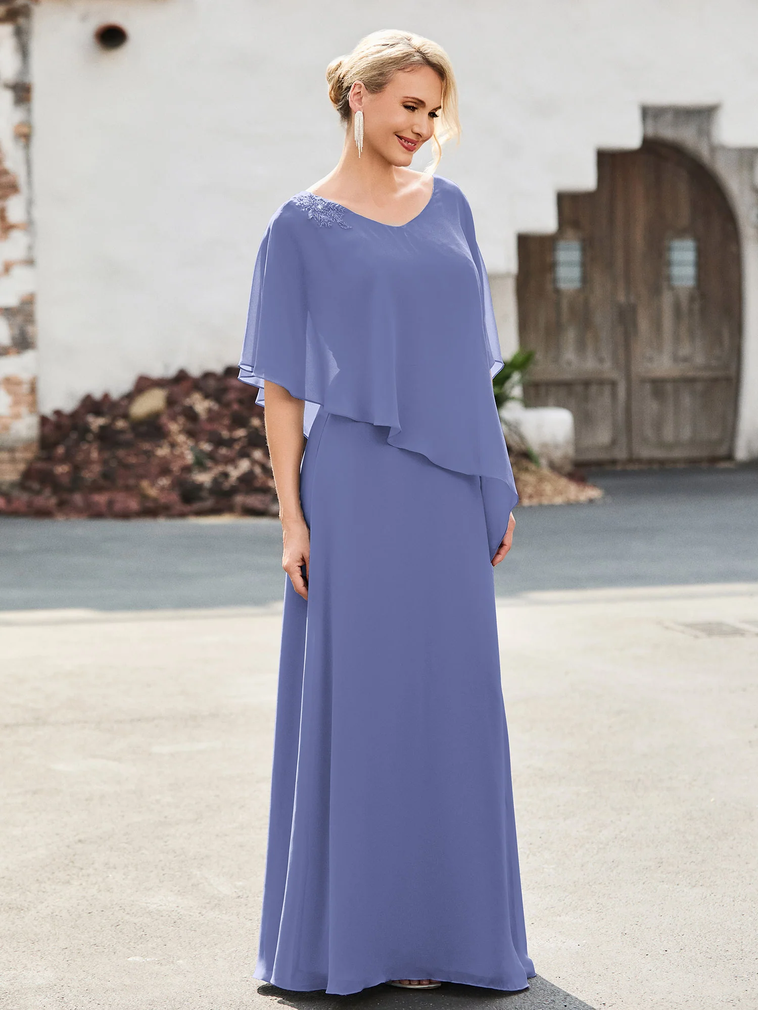 Flutter Sleeves Sheath Dress with Beaded Periwinkle - Image 3