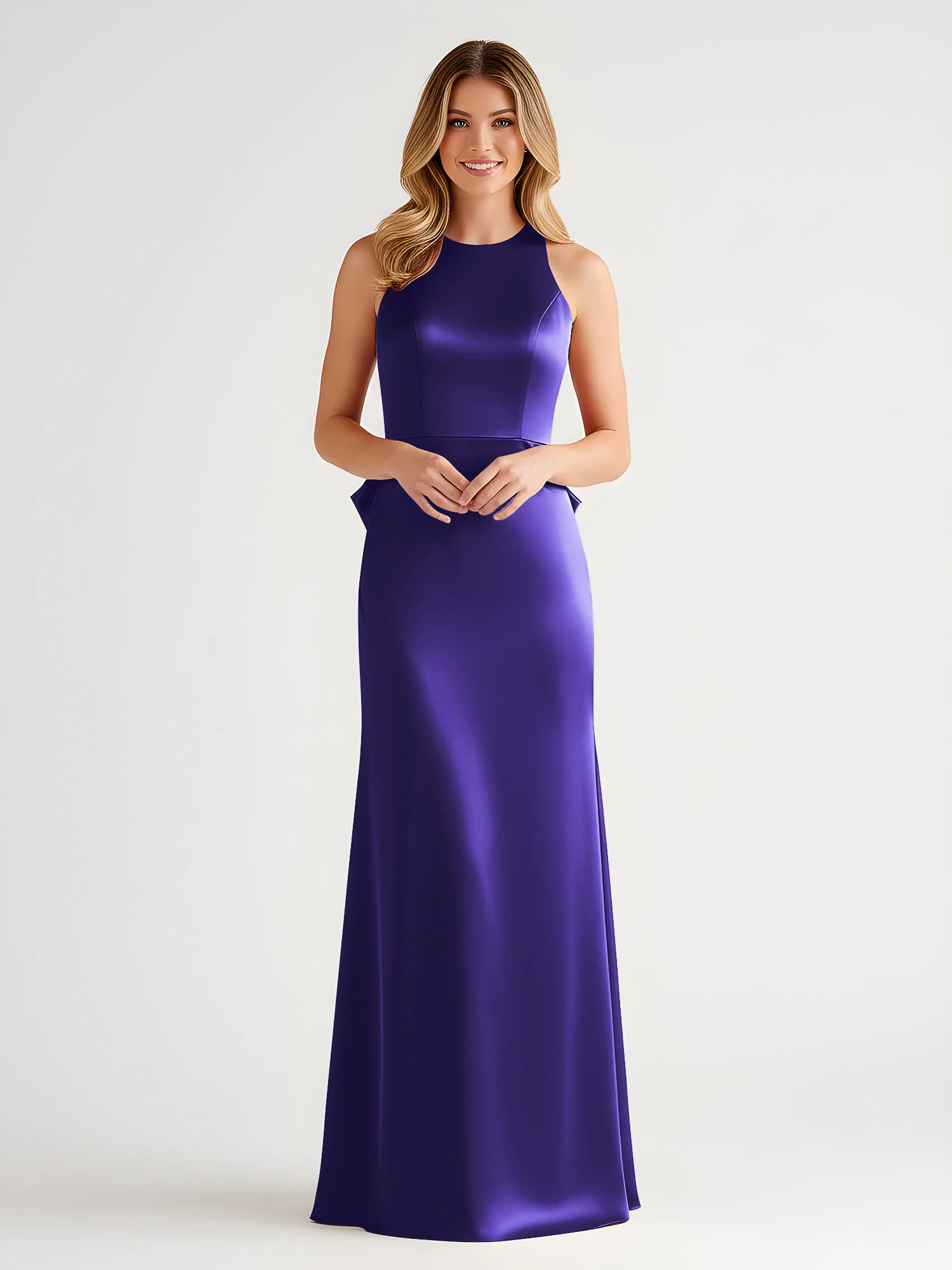 Sleeveless Satin Gown with Oversized Back Bow Regency