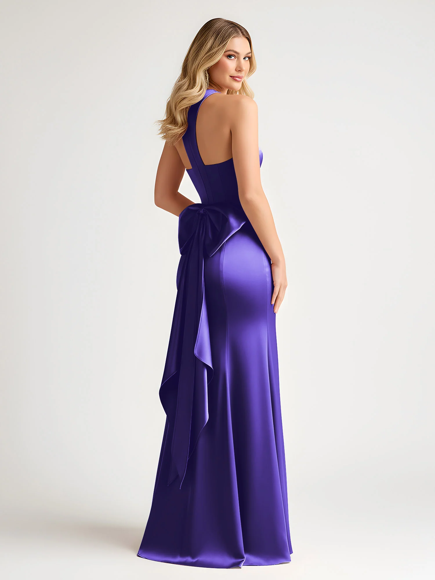 Sleeveless Satin Gown with Oversized Back Bow Regency - Image 2