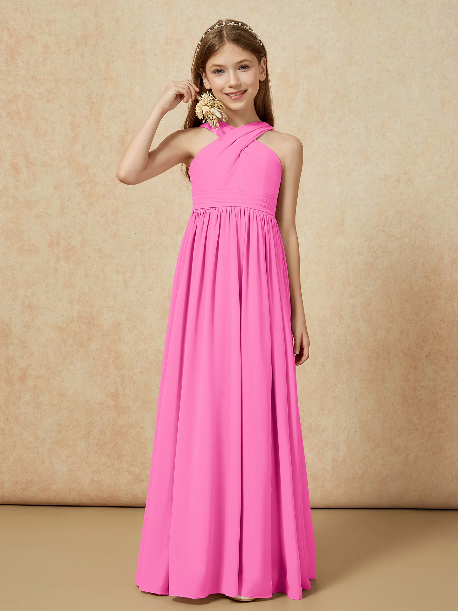 Grecian Neck Chiffon Junior Bridesmaid Dresses With Slit Azalea