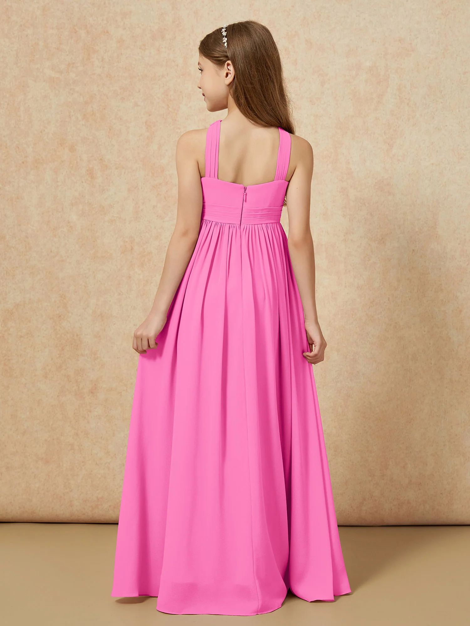 Grecian Neck Chiffon Junior Bridesmaid Dresses With Slit Azalea - Image 2