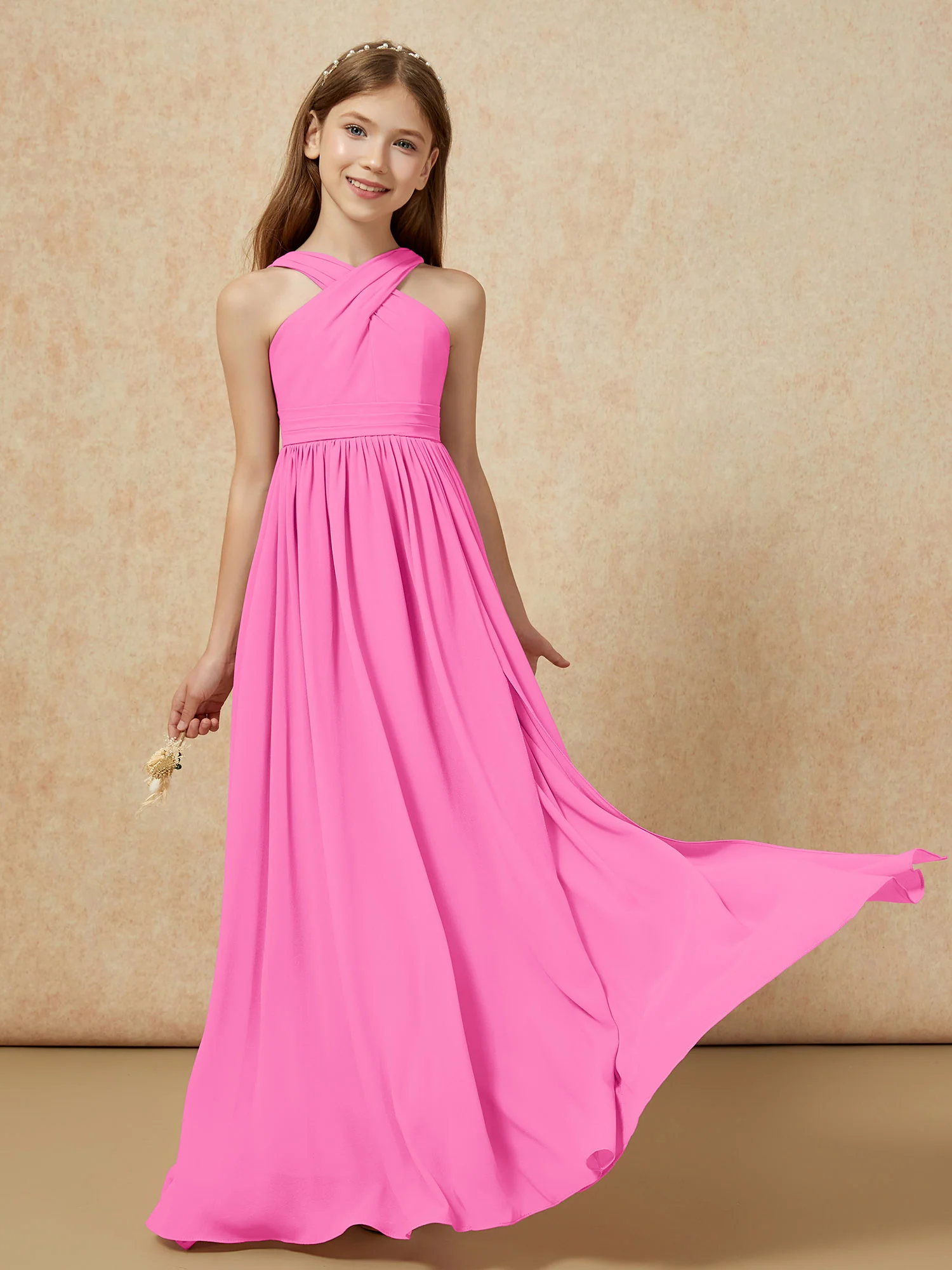 Grecian Neck Chiffon Junior Bridesmaid Dresses With Slit Azalea - Image 5