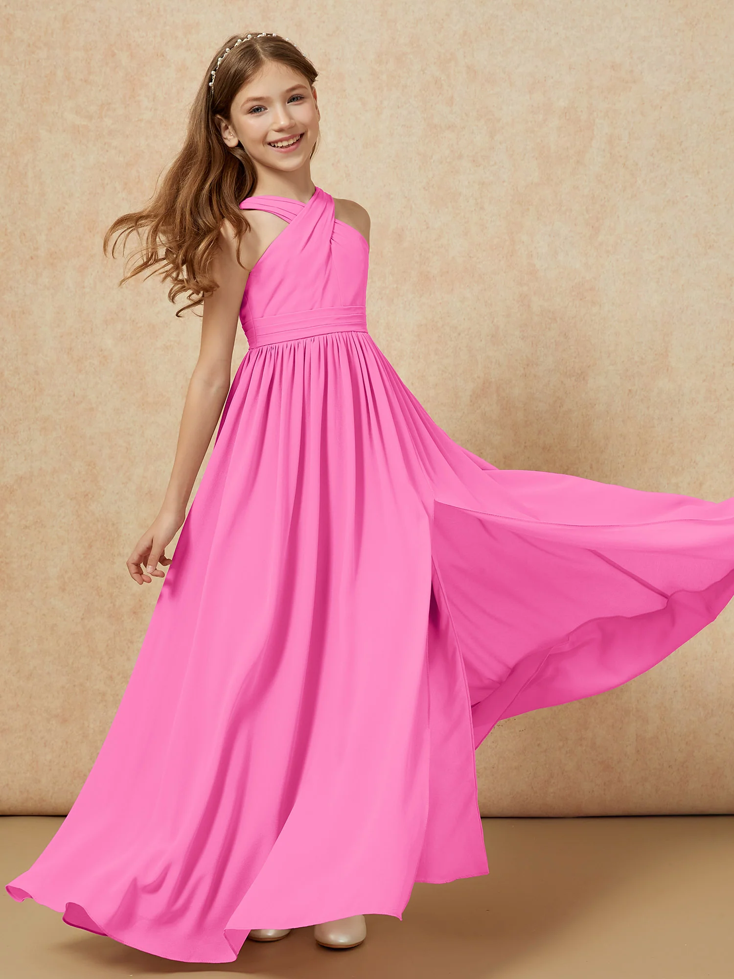 Grecian Neck Chiffon Junior Bridesmaid Dresses With Slit Azalea - Image 6