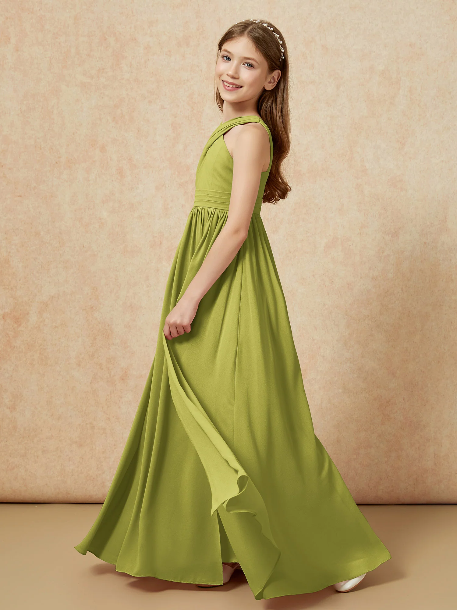 Grecian Neck Chiffon Junior Bridesmaid Dresses With Slit Clover - Image 3