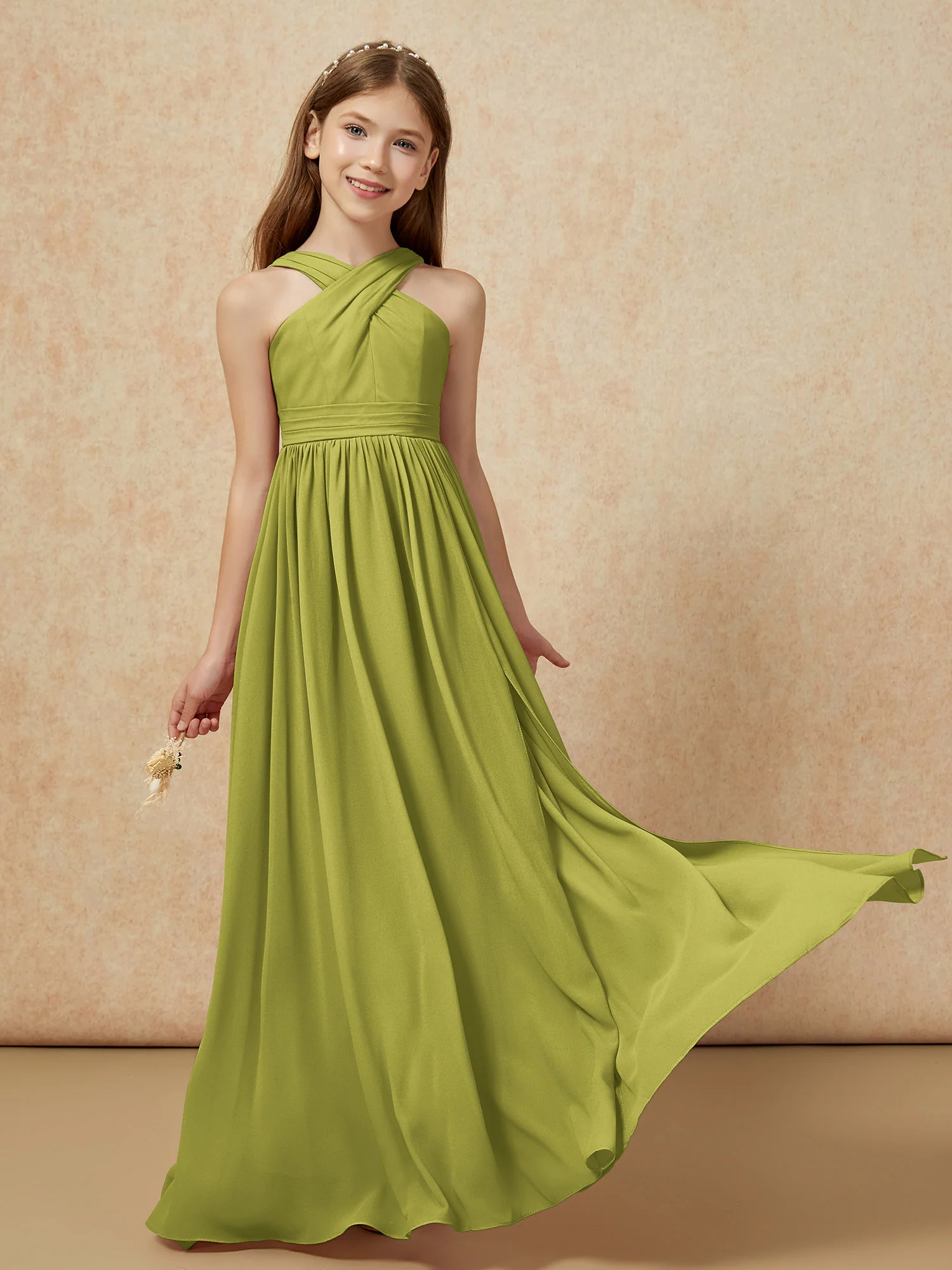 Grecian Neck Chiffon Junior Bridesmaid Dresses With Slit Clover - Image 5