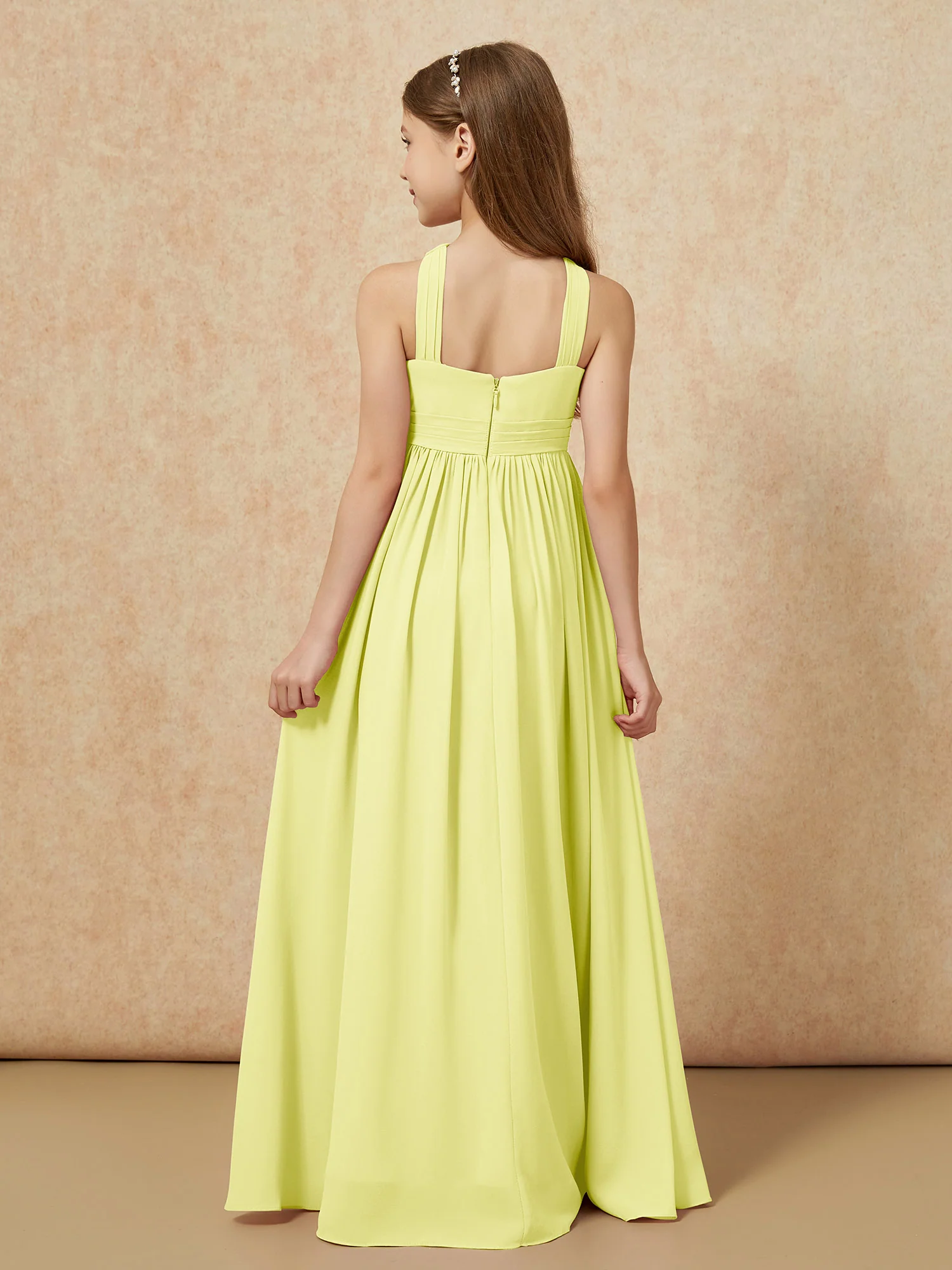 Grecian Neck Chiffon Junior Bridesmaid Dresses With Slit Daffodil - Image 2