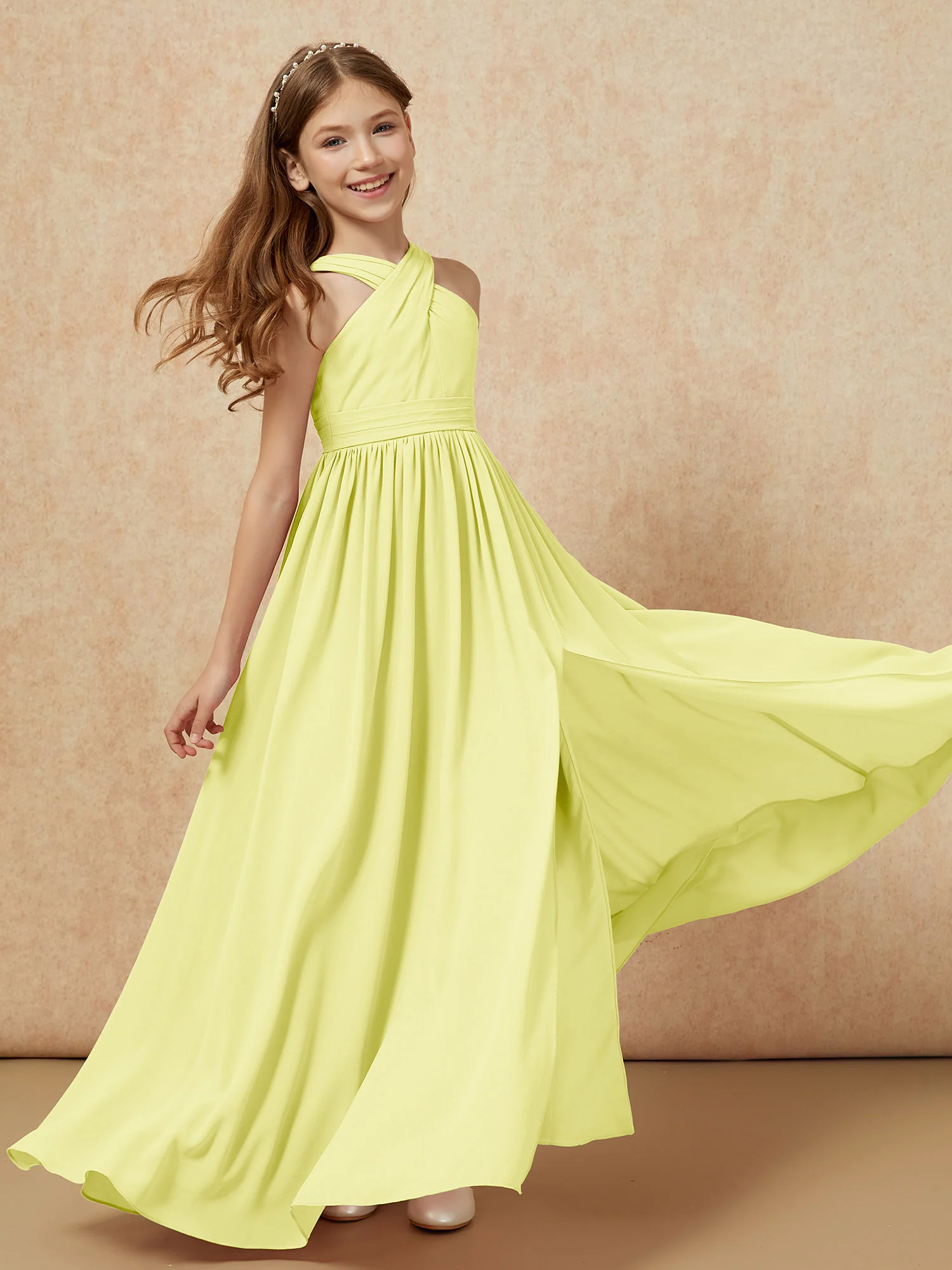 Grecian Neck Chiffon Junior Bridesmaid Dresses With Slit Daffodil - Image 6