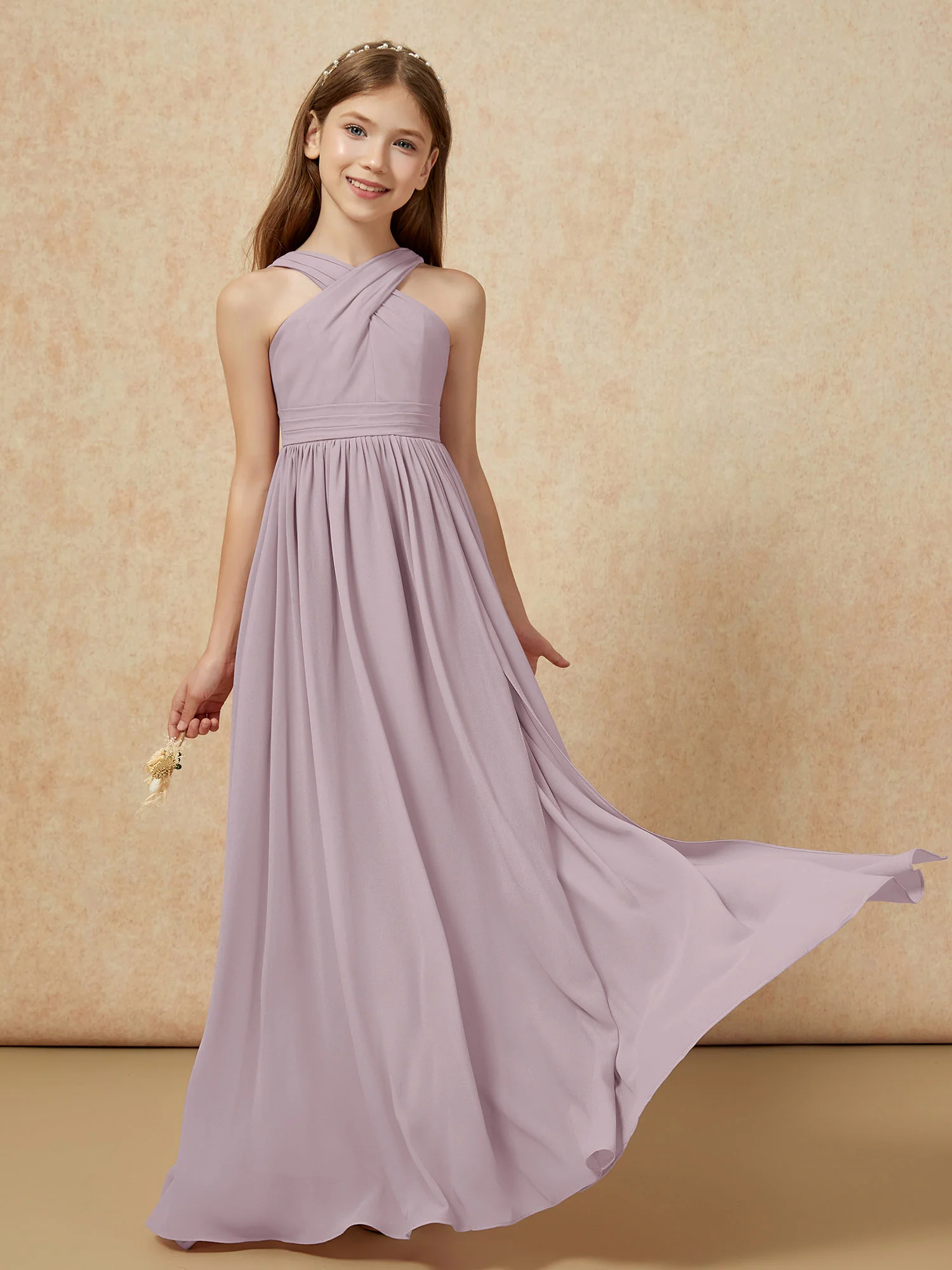 Grecian Neck Chiffon Junior Bridesmaid Dresses With Slit Dusk - Image 5