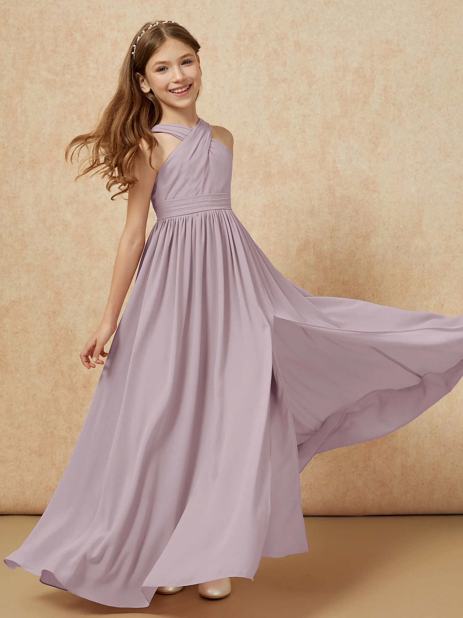 Grecian Neck Chiffon Junior Bridesmaid Dresses With Slit Dusk - Image 6