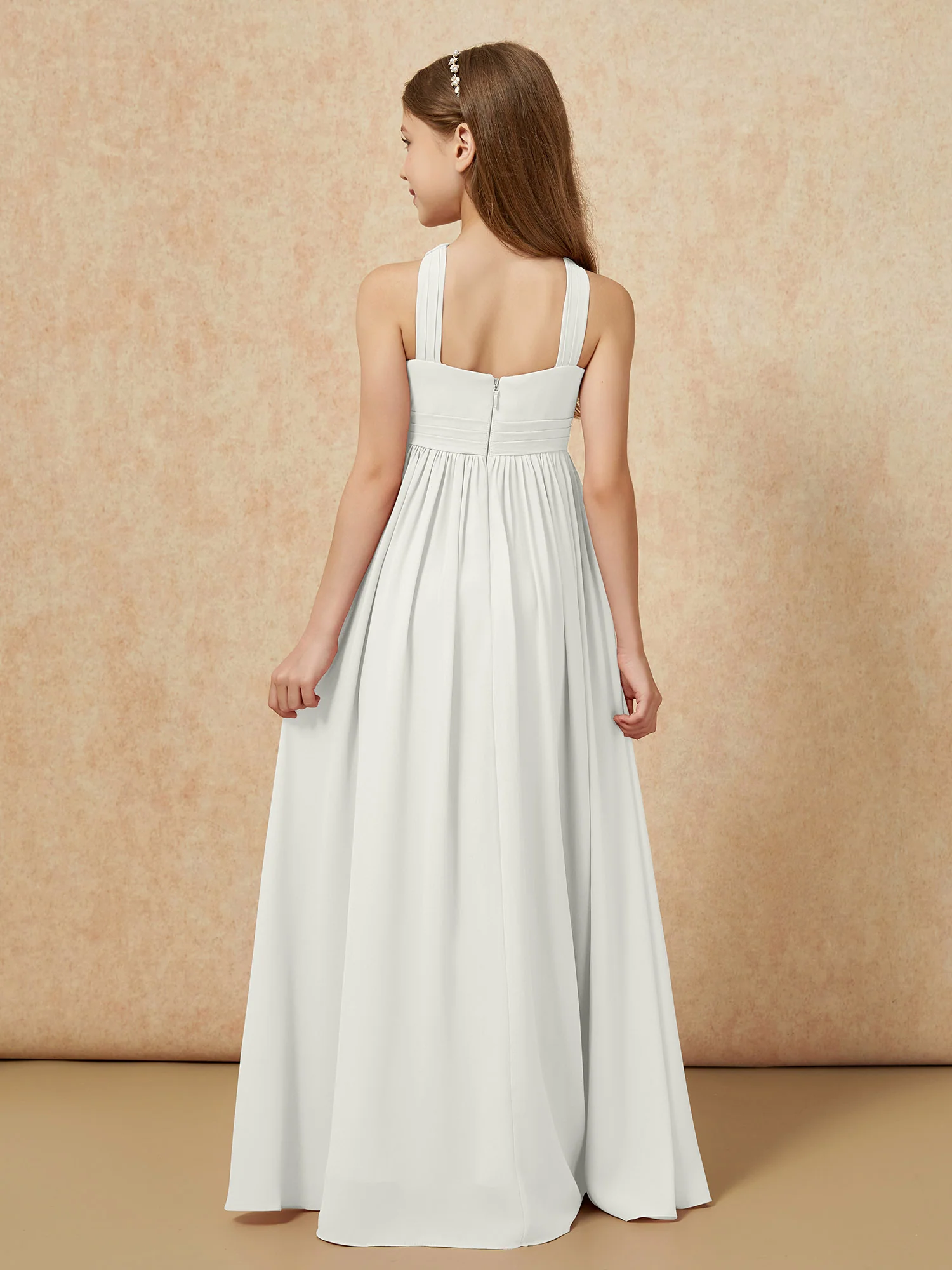 Grecian Neck Chiffon Junior Bridesmaid Dresses With Slit Ivory - Image 2