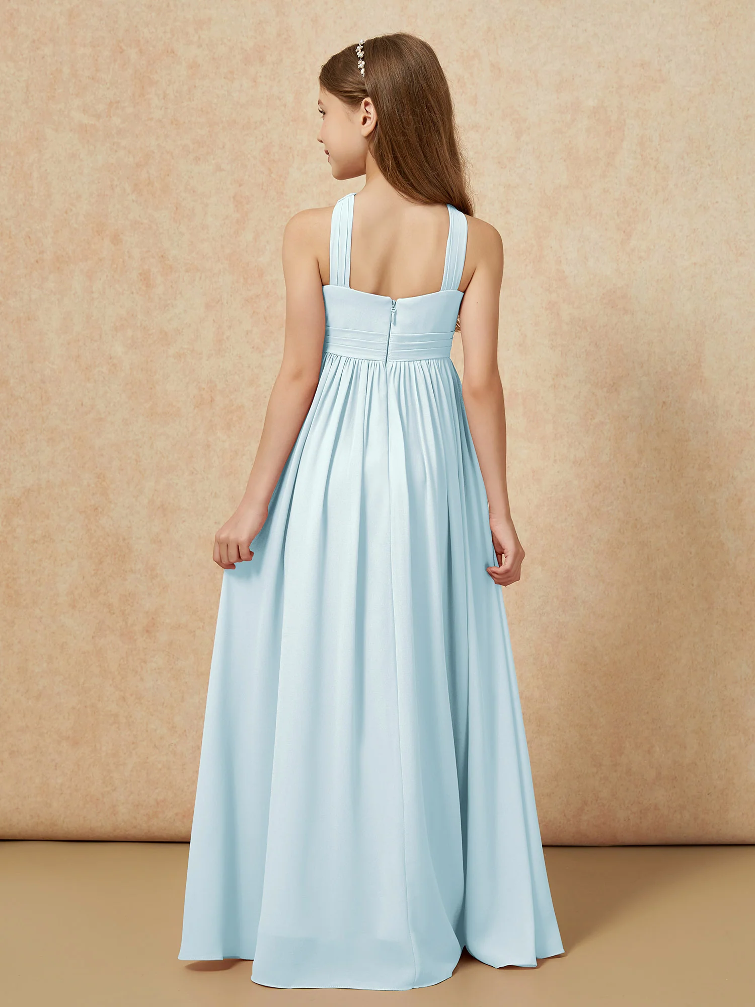 Grecian Neck Chiffon Junior Bridesmaid Dresses With Slit Mist - Image 2