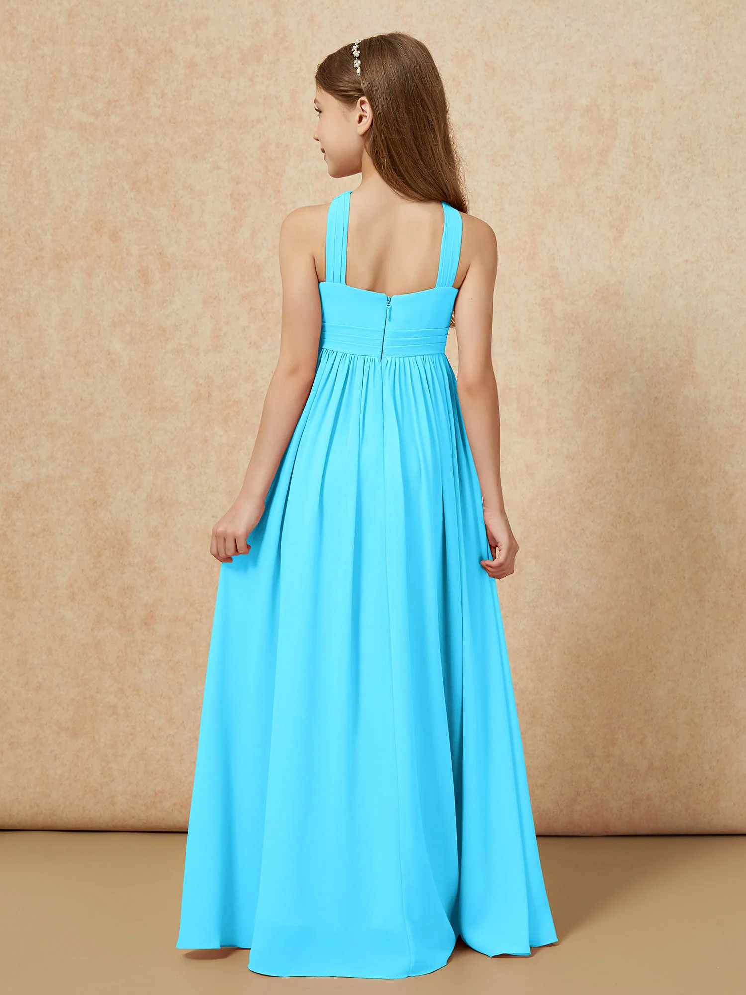 Grecian Neck Chiffon Junior Bridesmaid Dresses With Slit Pool - Image 2