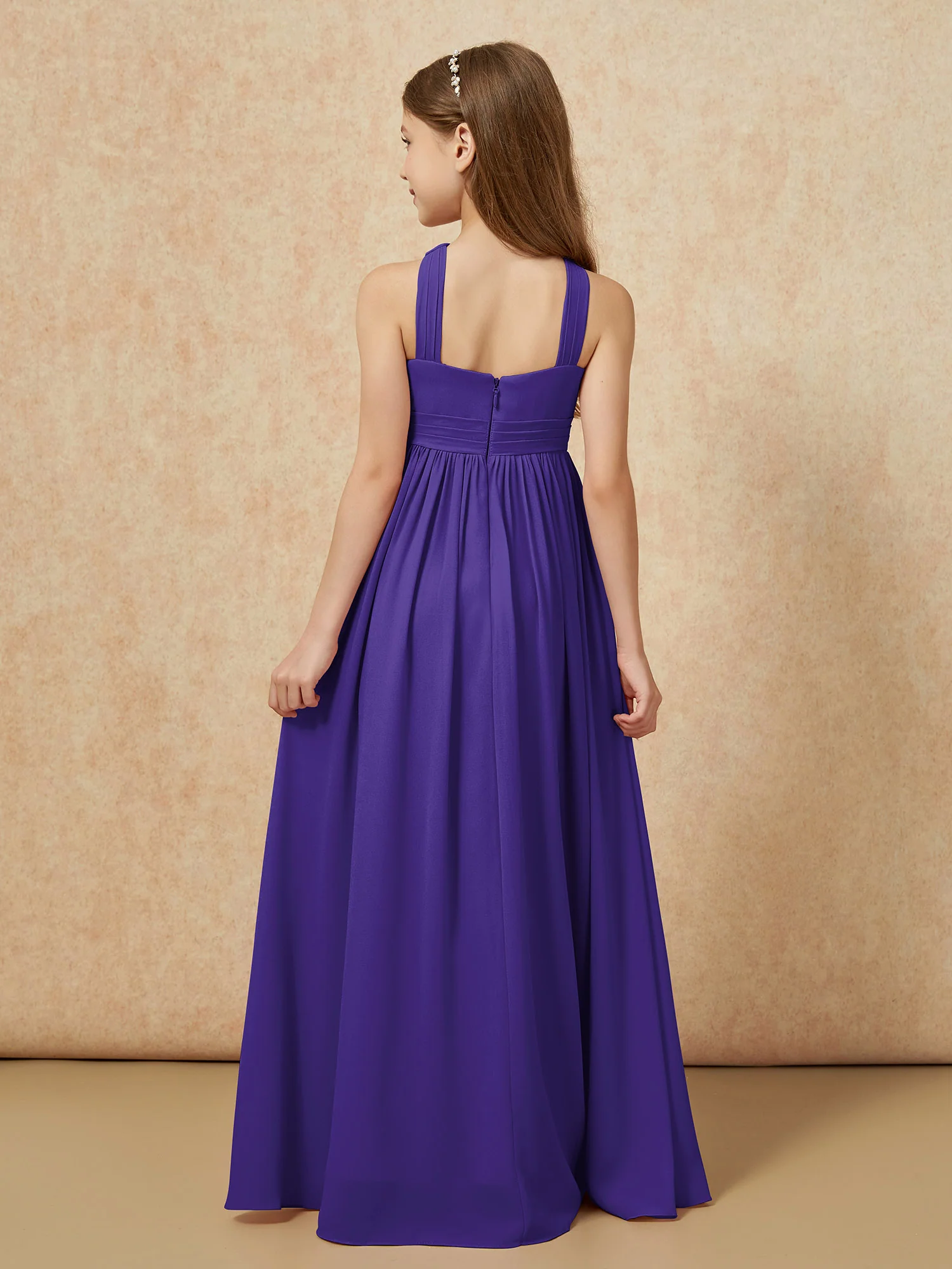 Grecian Neck Chiffon Junior Bridesmaid Dresses With Slit Regency - Image 2