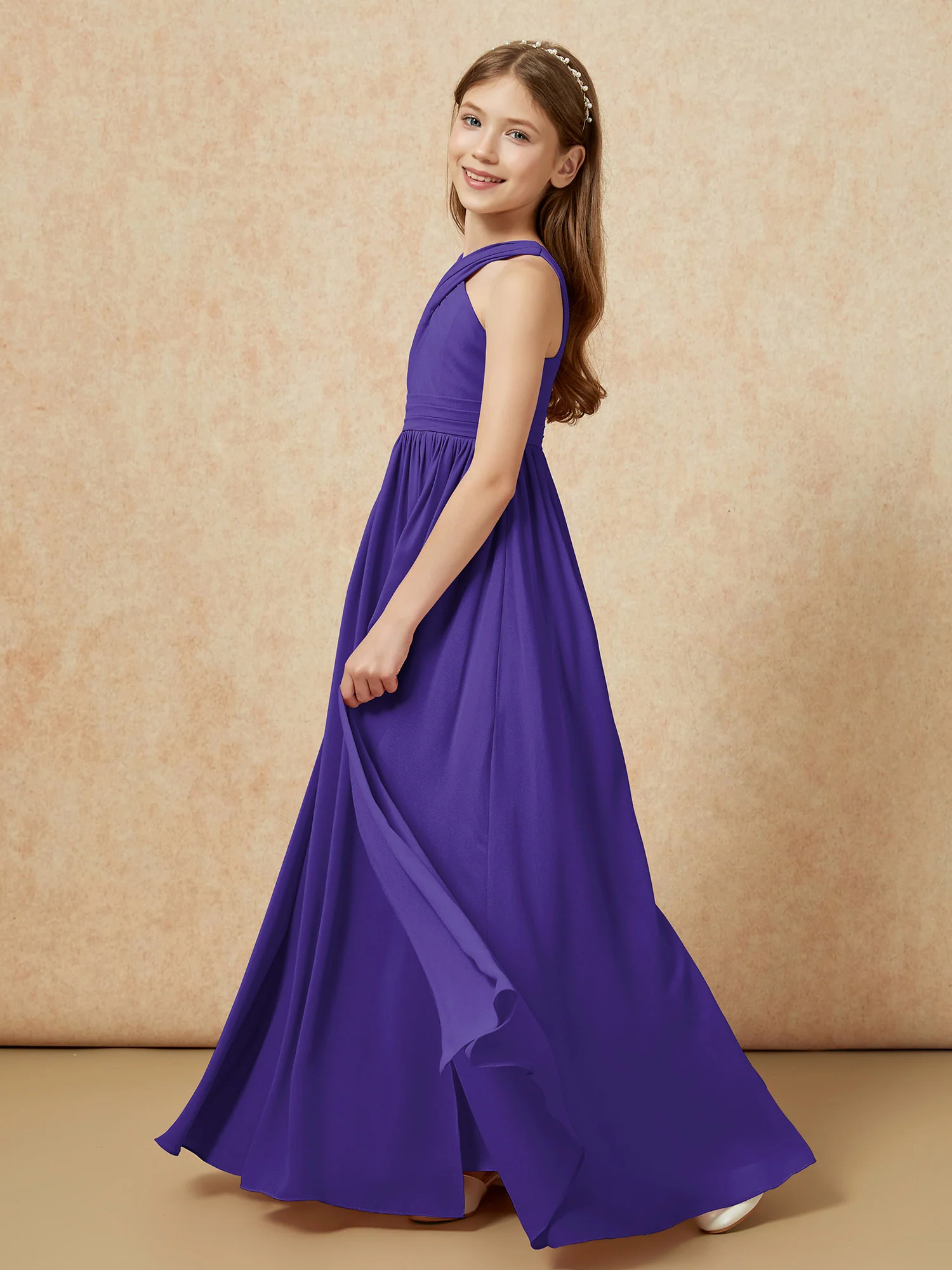Grecian Neck Chiffon Junior Bridesmaid Dresses With Slit Regency - Image 3