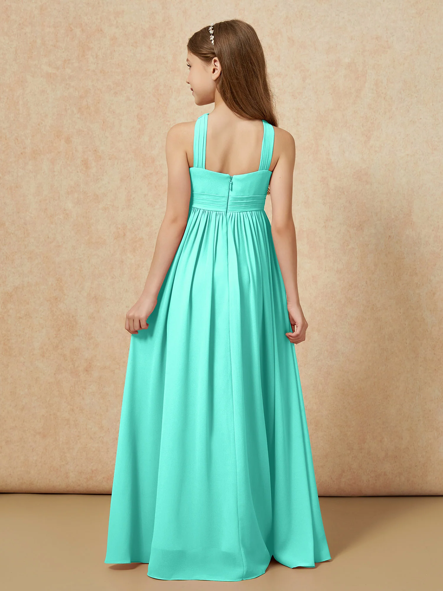 Grecian Neck Chiffon Junior Bridesmaid Dresses With Slit Spa - Image 2