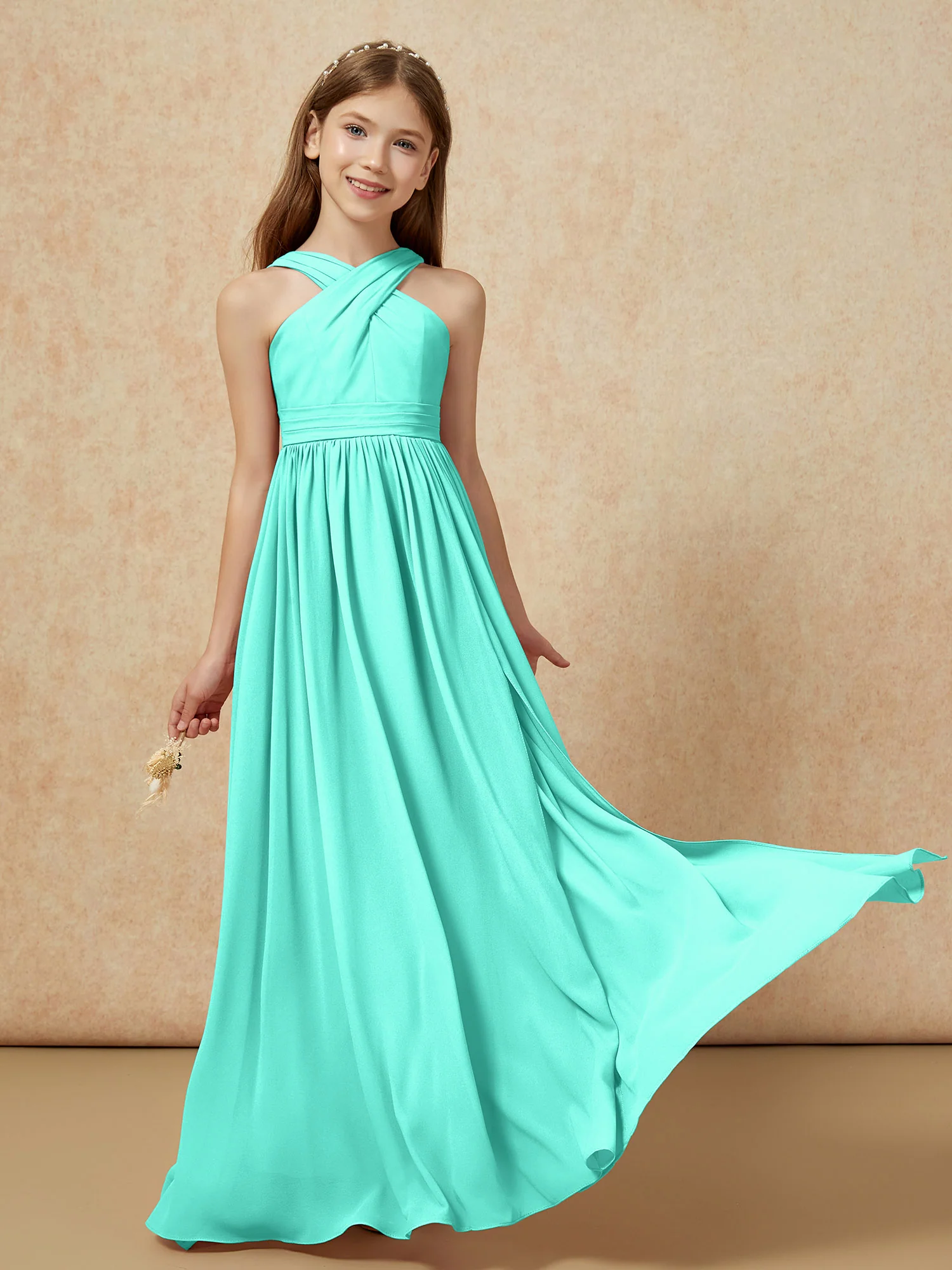Grecian Neck Chiffon Junior Bridesmaid Dresses With Slit Spa - Image 5