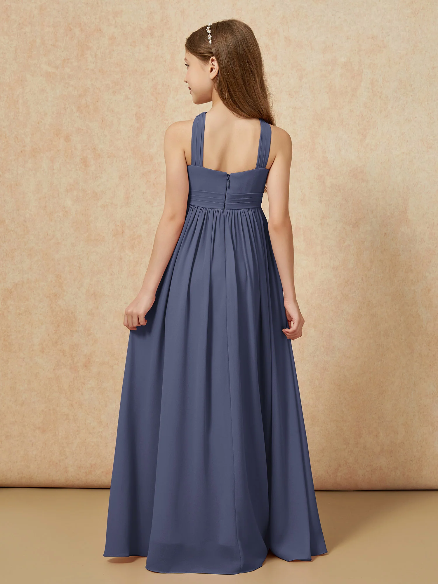 Grecian Neck Chiffon Junior Bridesmaid Dresses With Slit Stormy - Image 2