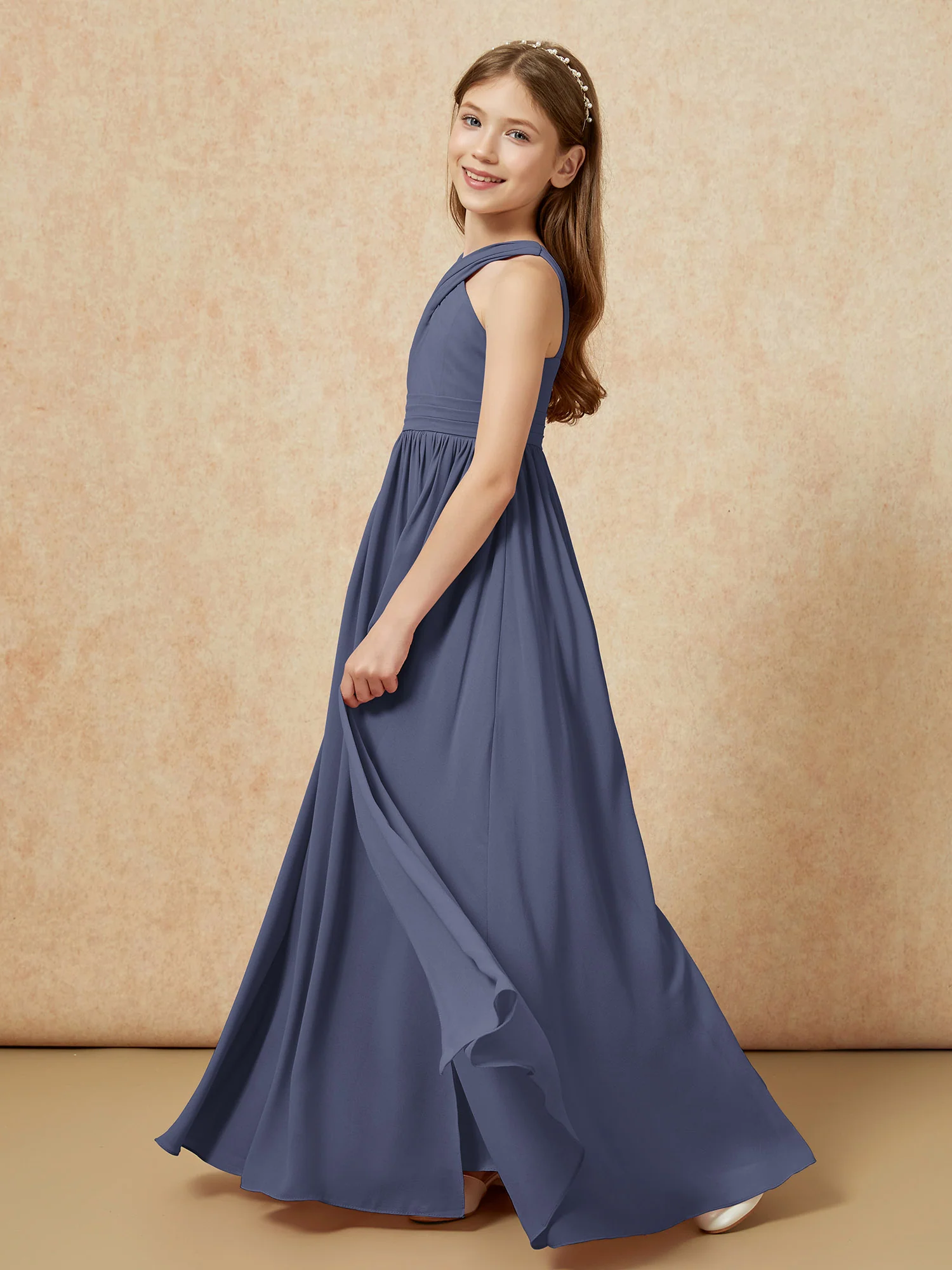Grecian Neck Chiffon Junior Bridesmaid Dresses With Slit Stormy - Image 3