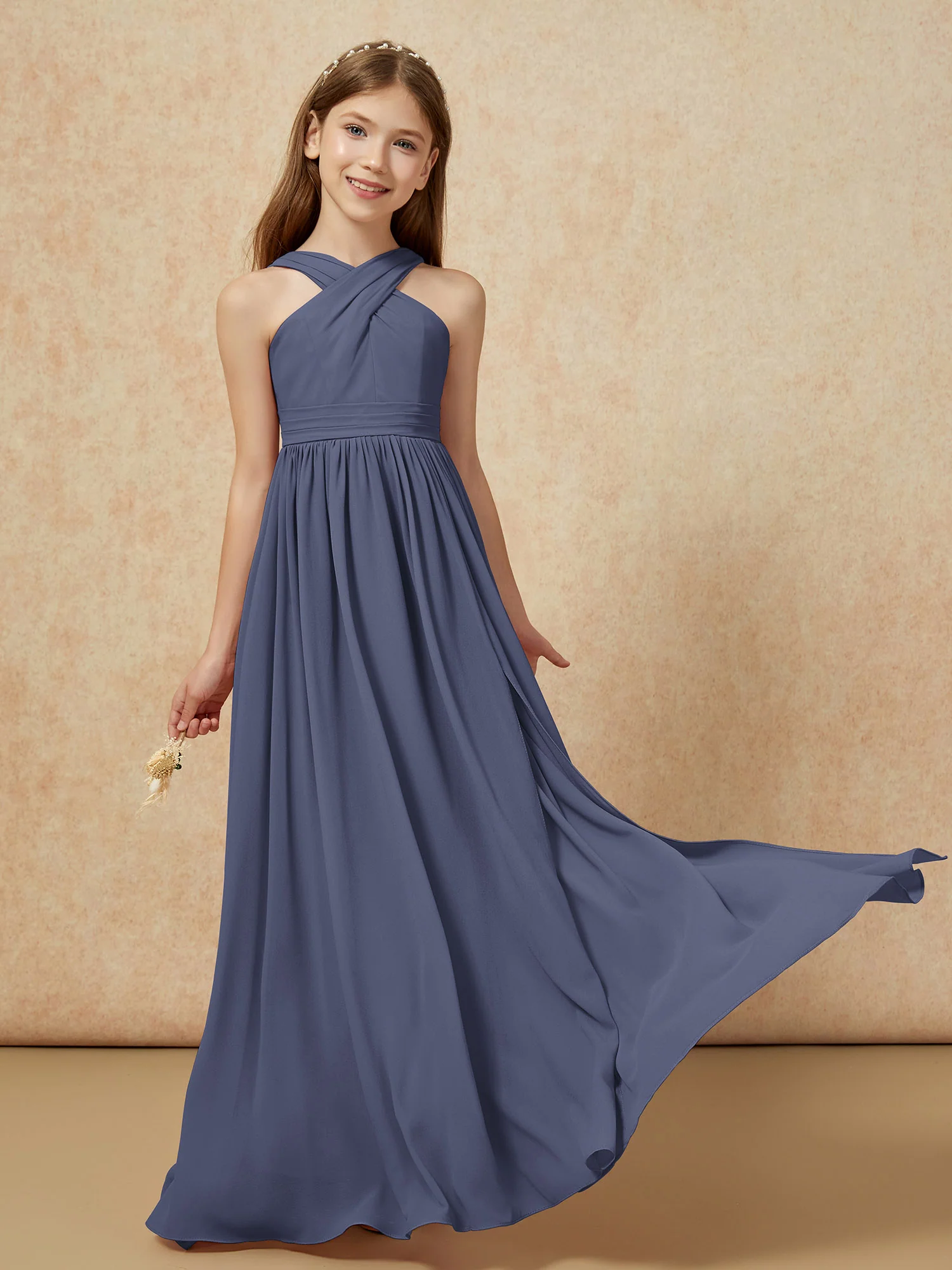 Grecian Neck Chiffon Junior Bridesmaid Dresses With Slit Stormy - Image 5