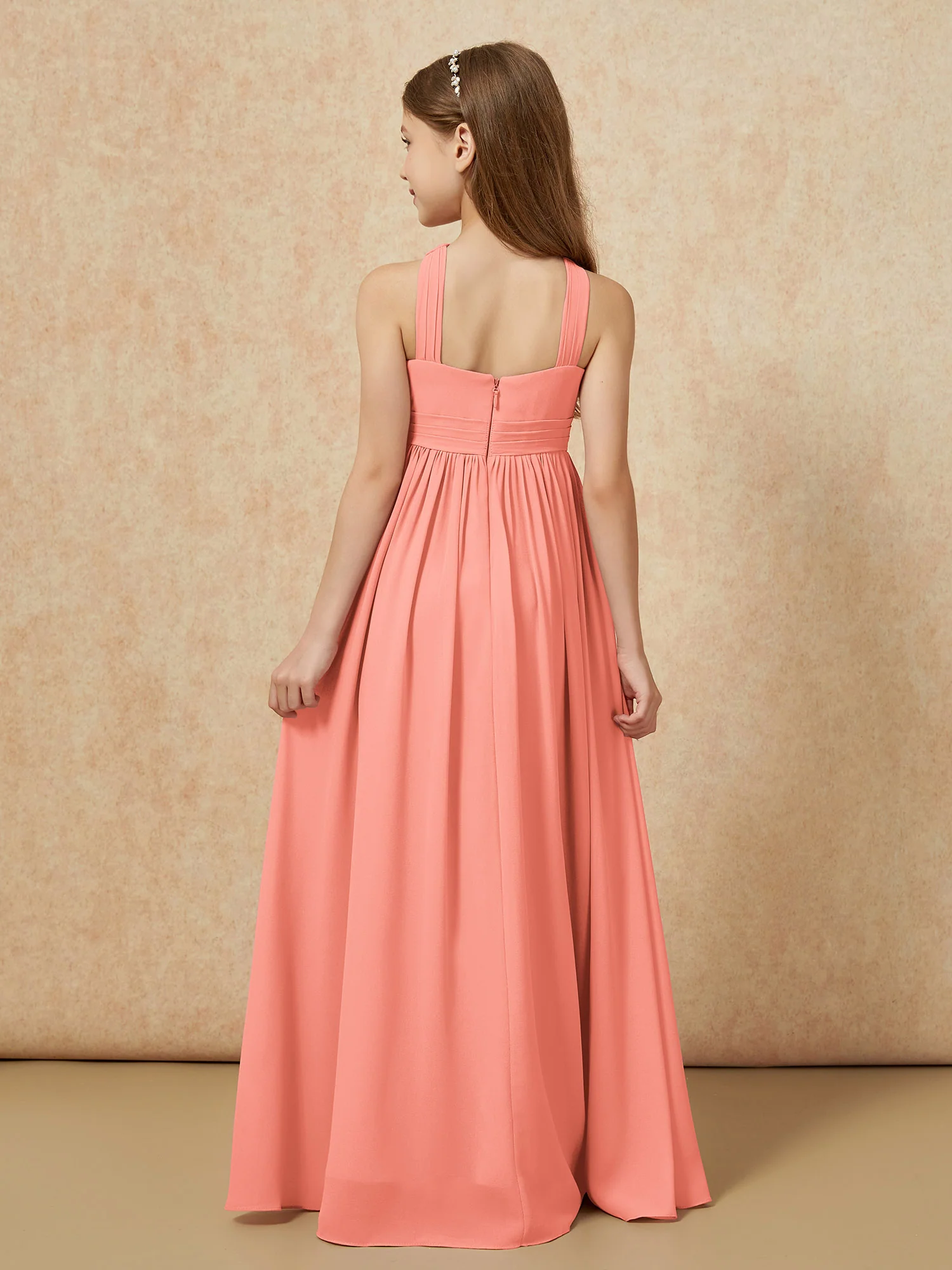 Grecian Neck Chiffon Junior Bridesmaid Dresses With Slit Sunset - Image 2