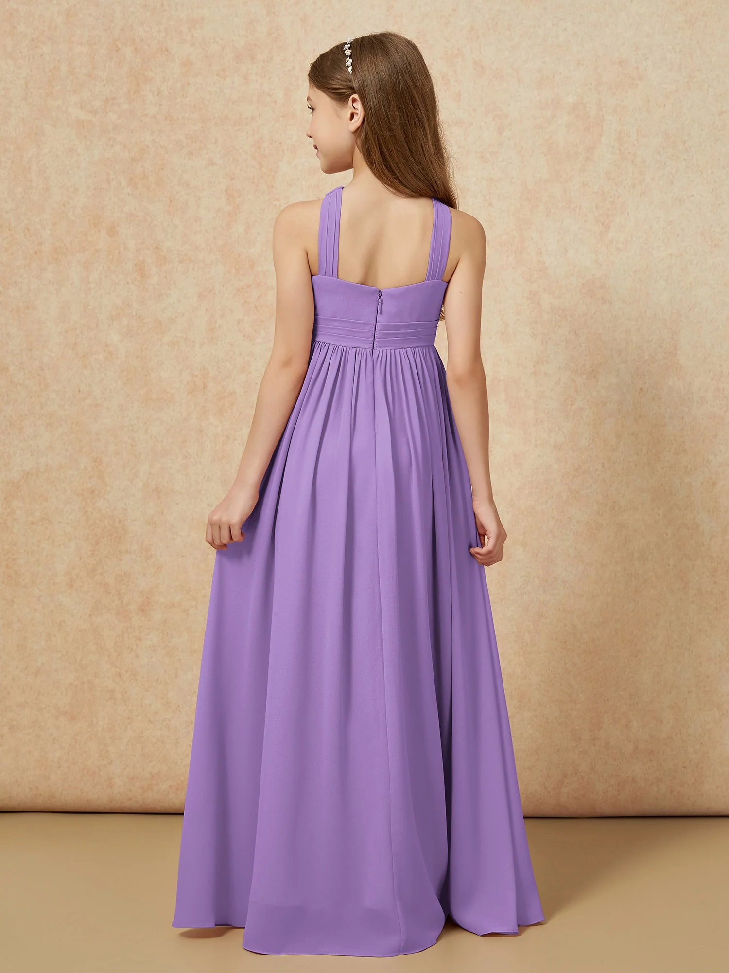 Grecian Neck Chiffon Junior Bridesmaid Dresses With Slit Tahiti - Image 2