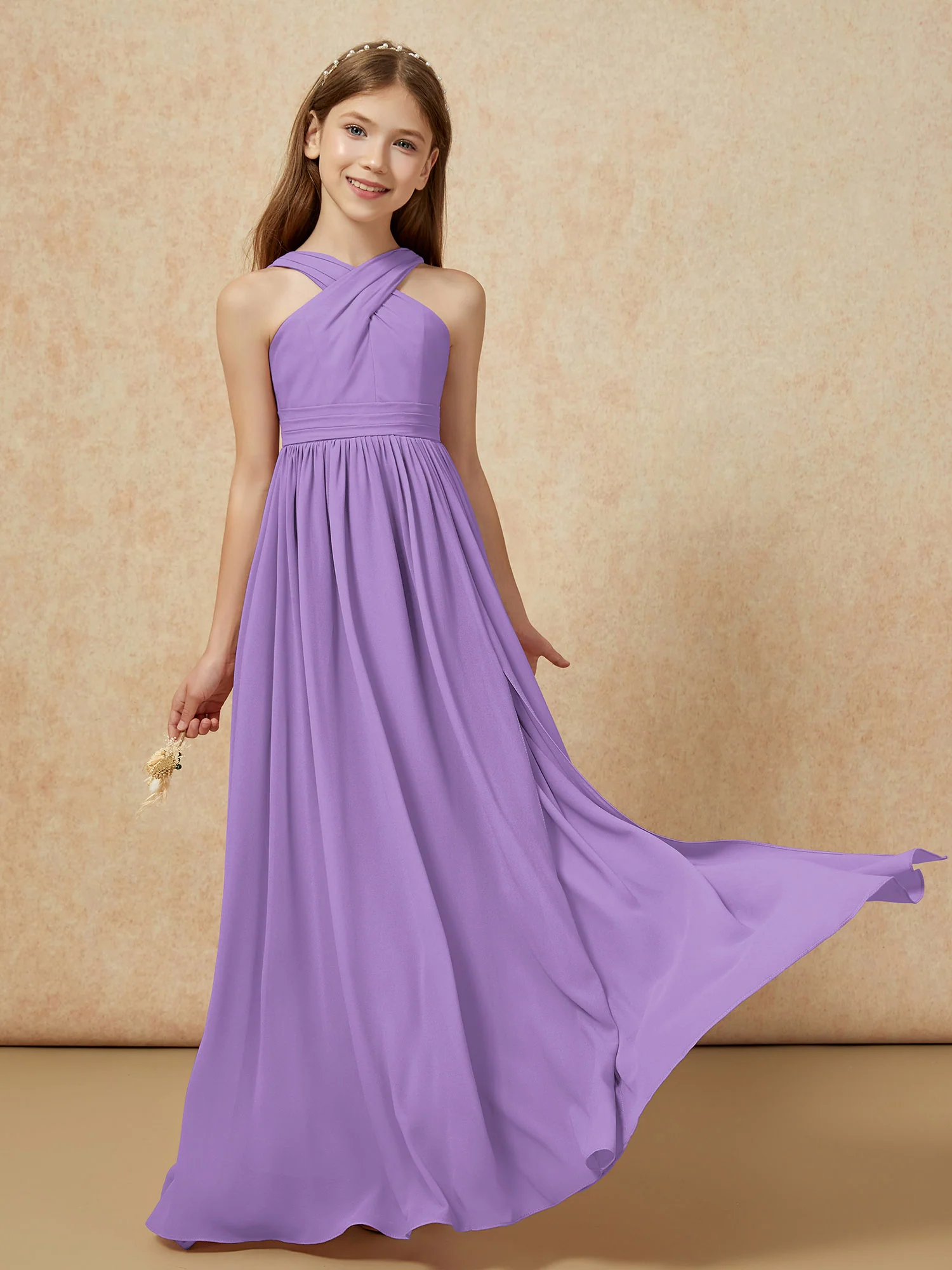 Grecian Neck Chiffon Junior Bridesmaid Dresses With Slit Tahiti - Image 5