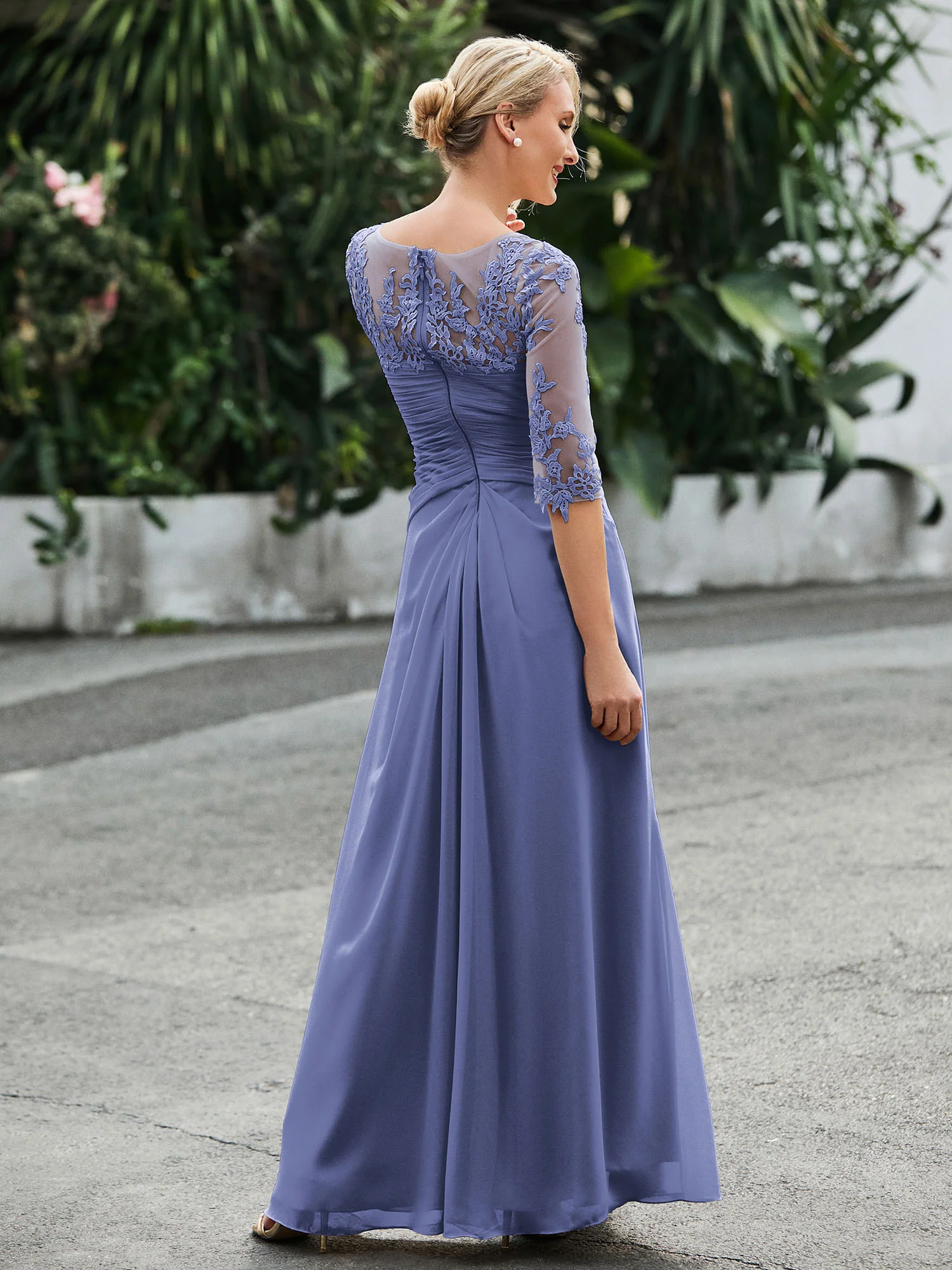 Half Sleeve Floor-length Dress with Slit Periwinkle - Image 2