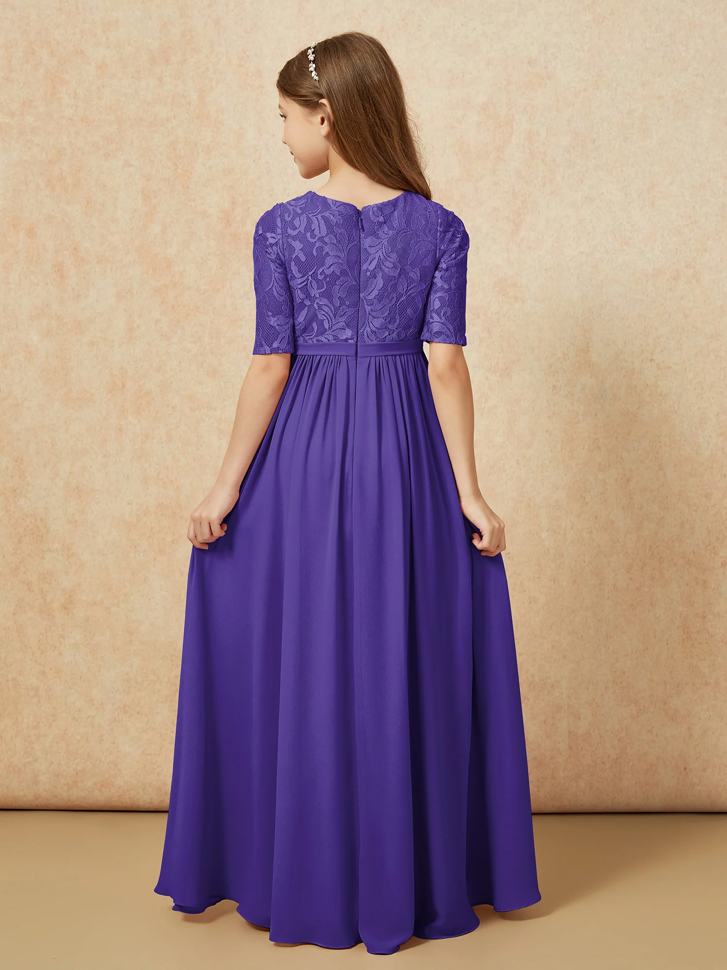 Half Sleeve Lace Top Chiffon Junior Bridesmaid Dresses Regency - Image 2