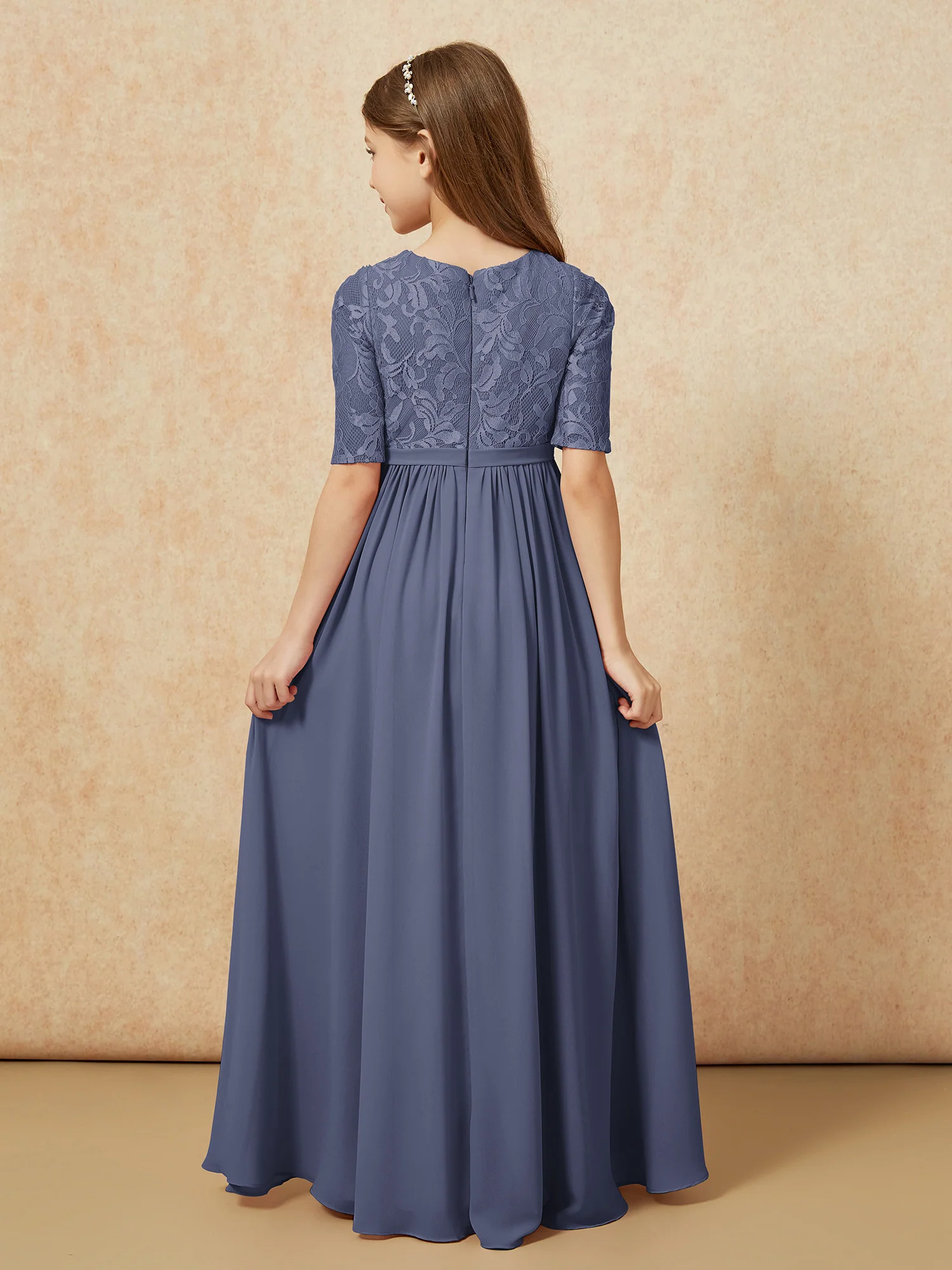 Half Sleeve Lace Top Chiffon Junior Bridesmaid Dresses Stormy - Image 2