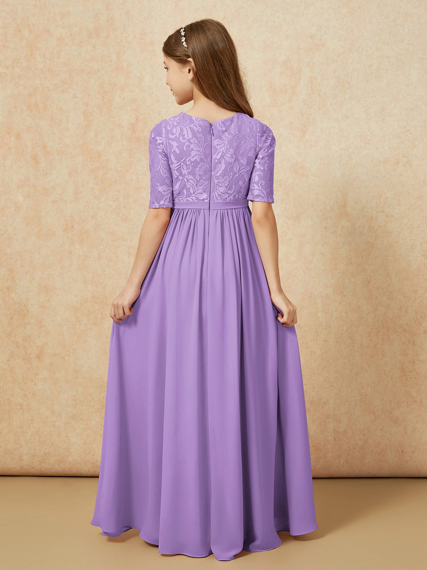Half Sleeve Lace Top Chiffon Junior Bridesmaid Dresses Tahiti - Image 2