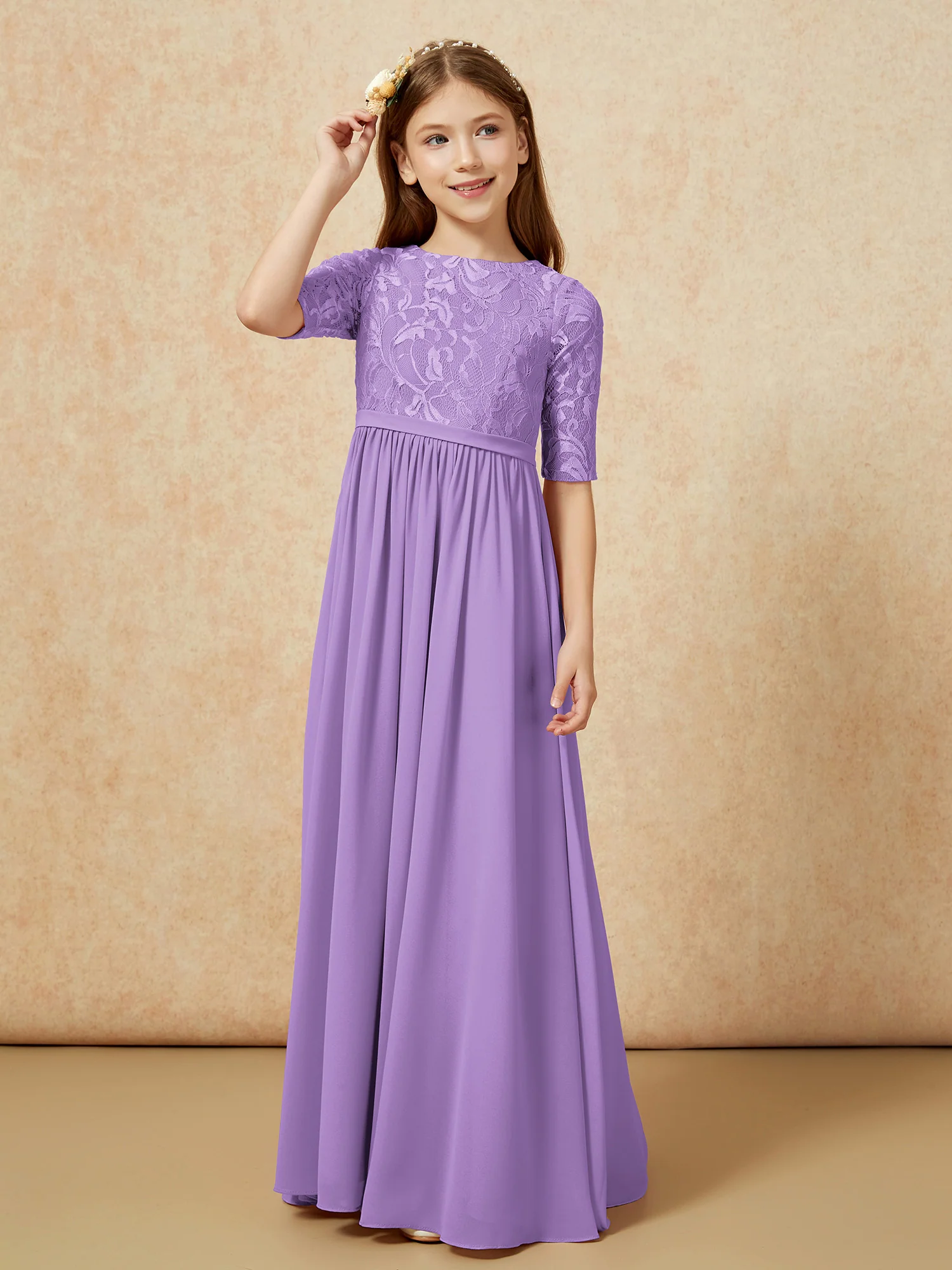 Half Sleeve Lace Top Chiffon Junior Bridesmaid Dresses Tahiti - Image 5