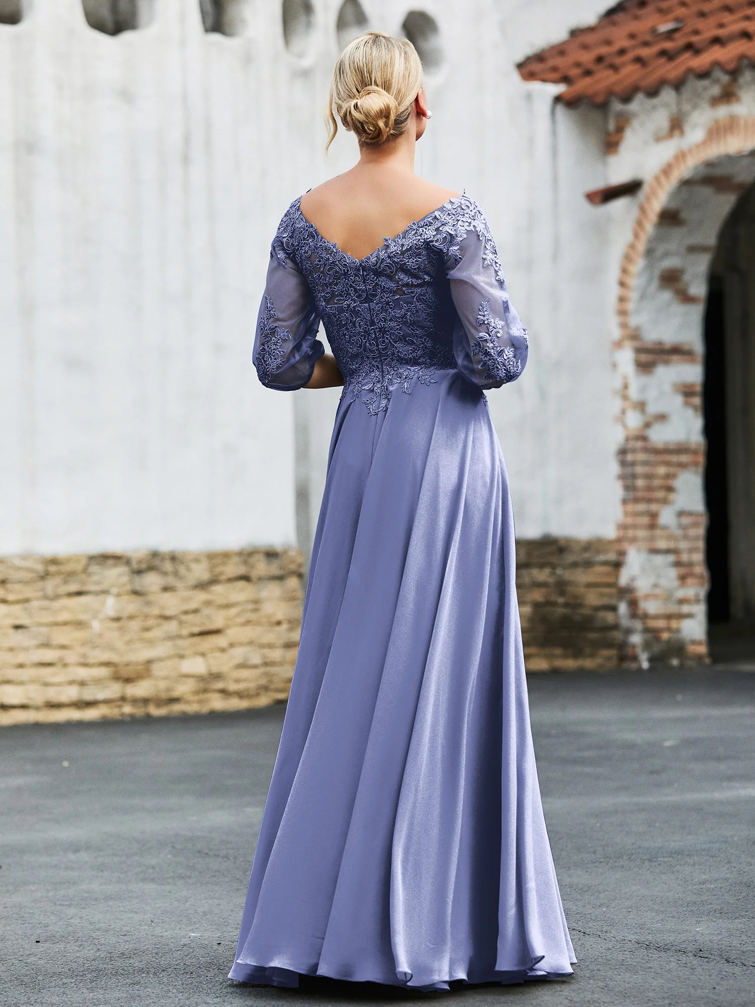 Half Sleeves Lace Top Pleated Dress Periwinkle - Image 2