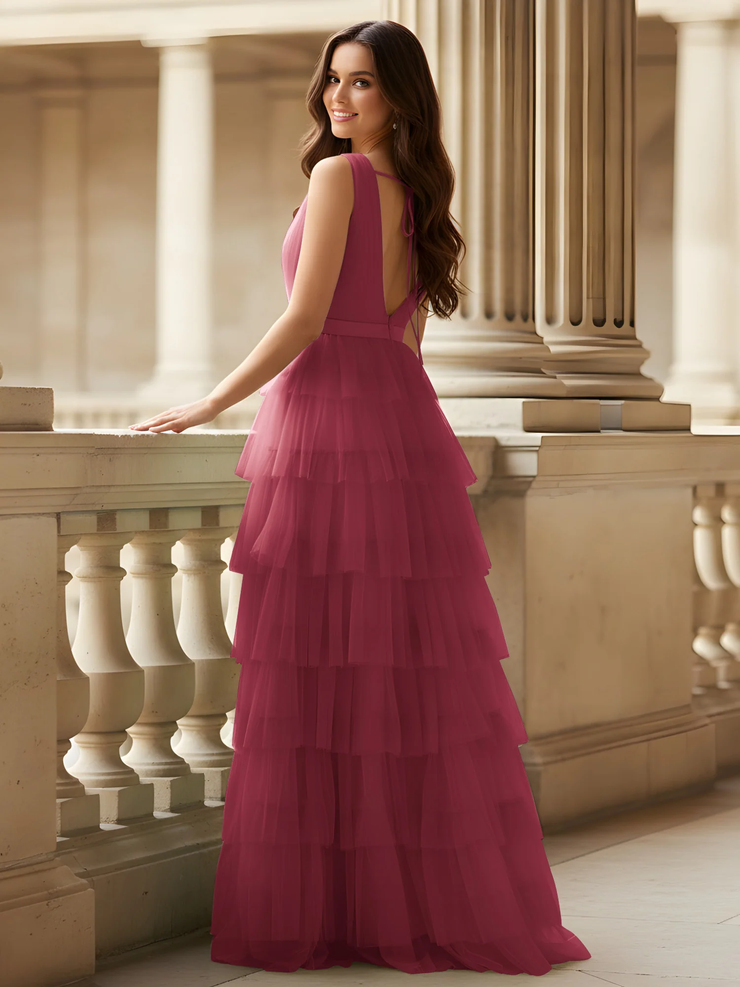 Ruched Bodice Formal Dress with Waistband Detail Cinnamon Rose - Image 2