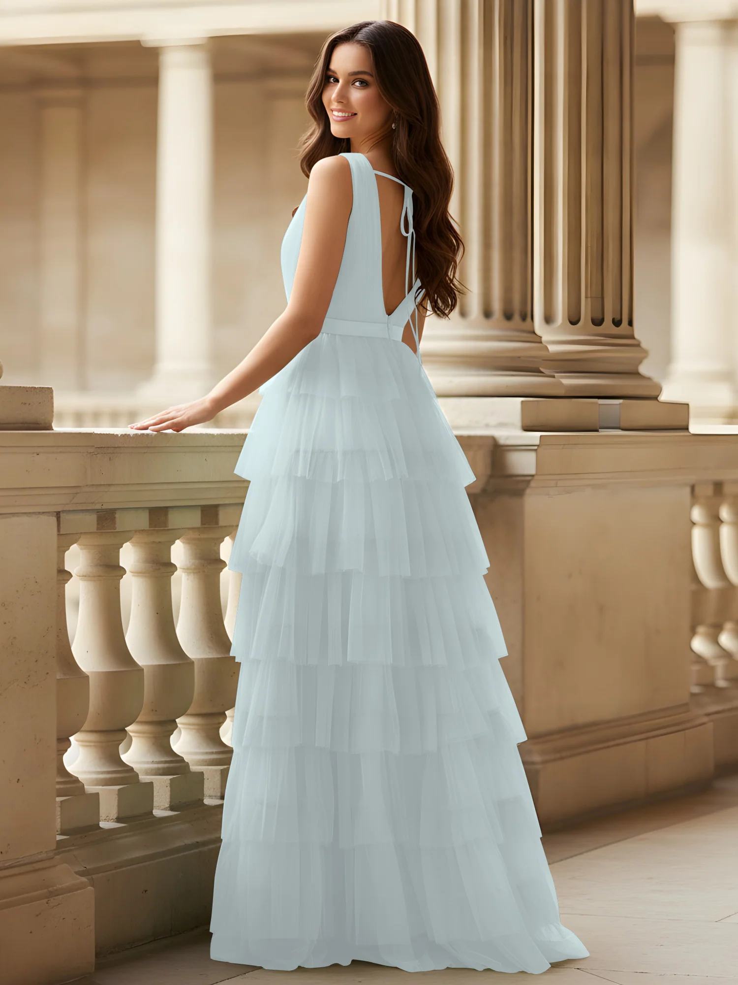 Ruched Bodice Formal Dress with Waistband Detail Mist - Image 2