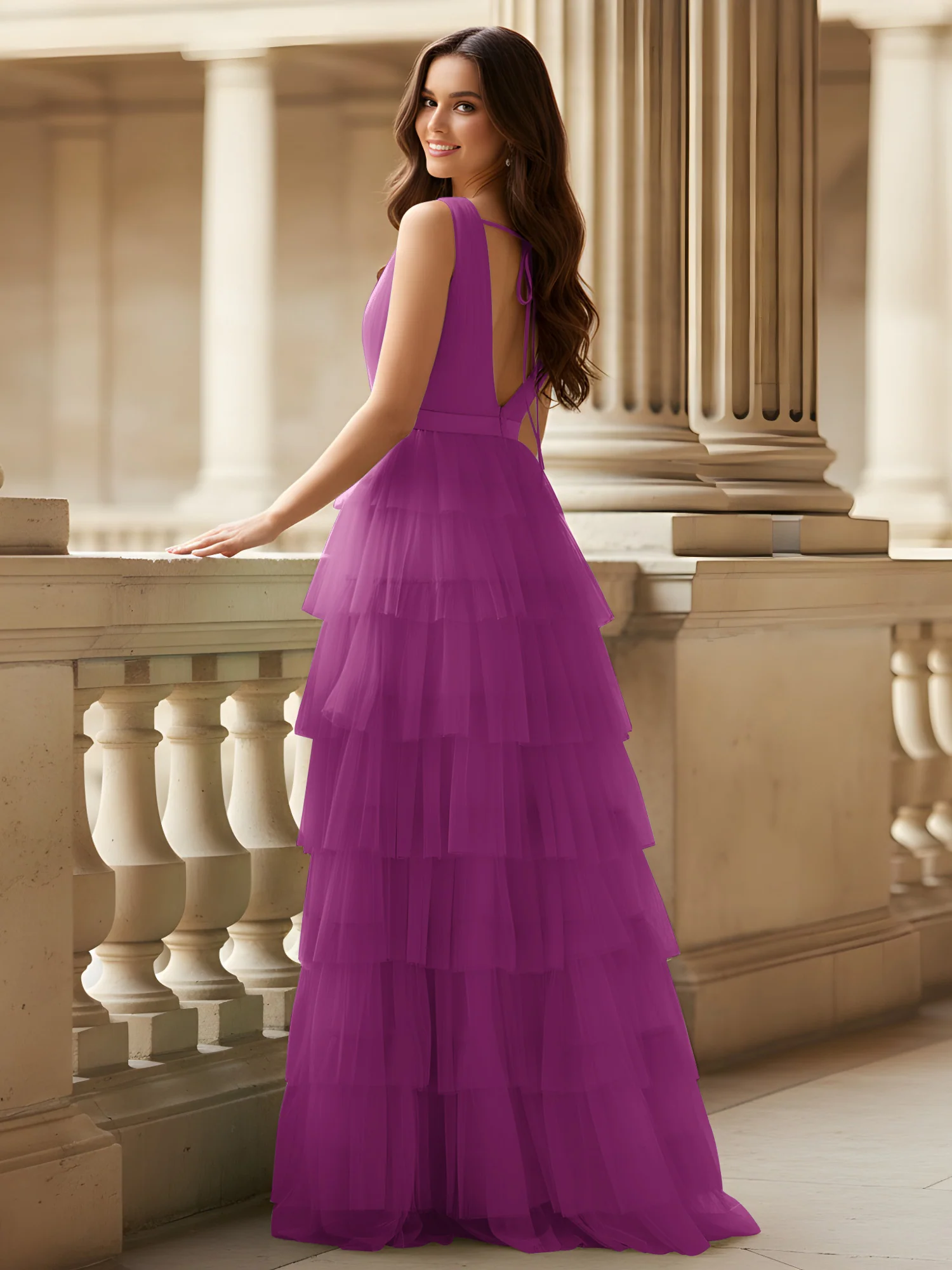 Ruched Bodice Formal Dress with Waistband Detail Orchid - Image 2