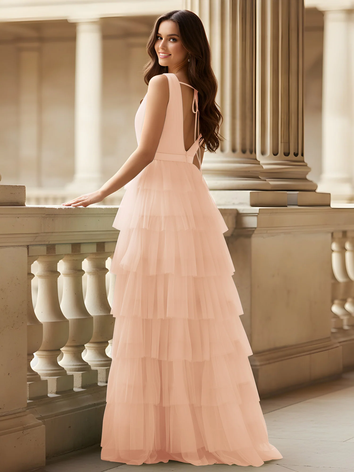 Ruched Bodice Formal Dress with Waistband Detail Pearl Pink - Image 2