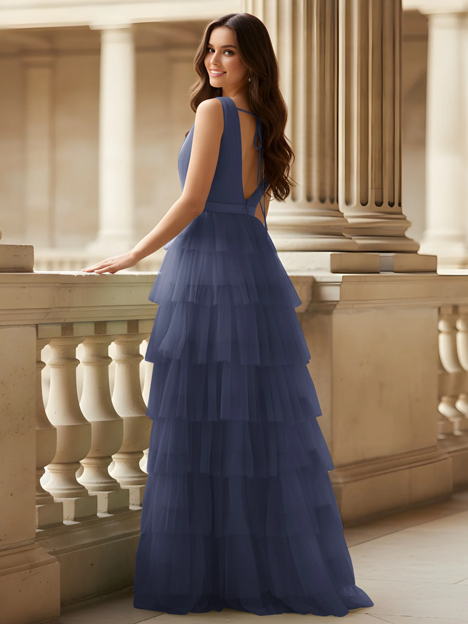 Ruched Bodice Formal Dress with Waistband Detail Stormy - Image 2