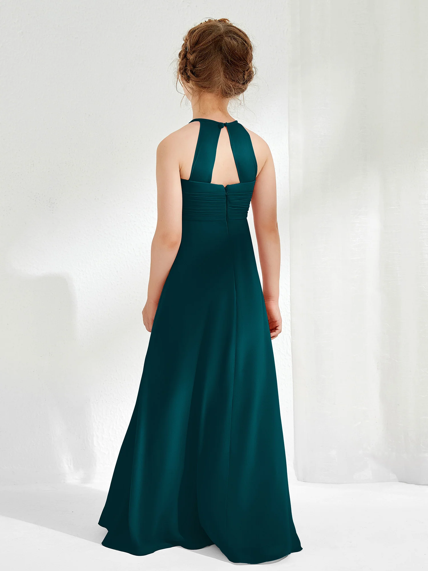 Halter Chiffon Junior Bridesmaid Dresses Pine - Image 2