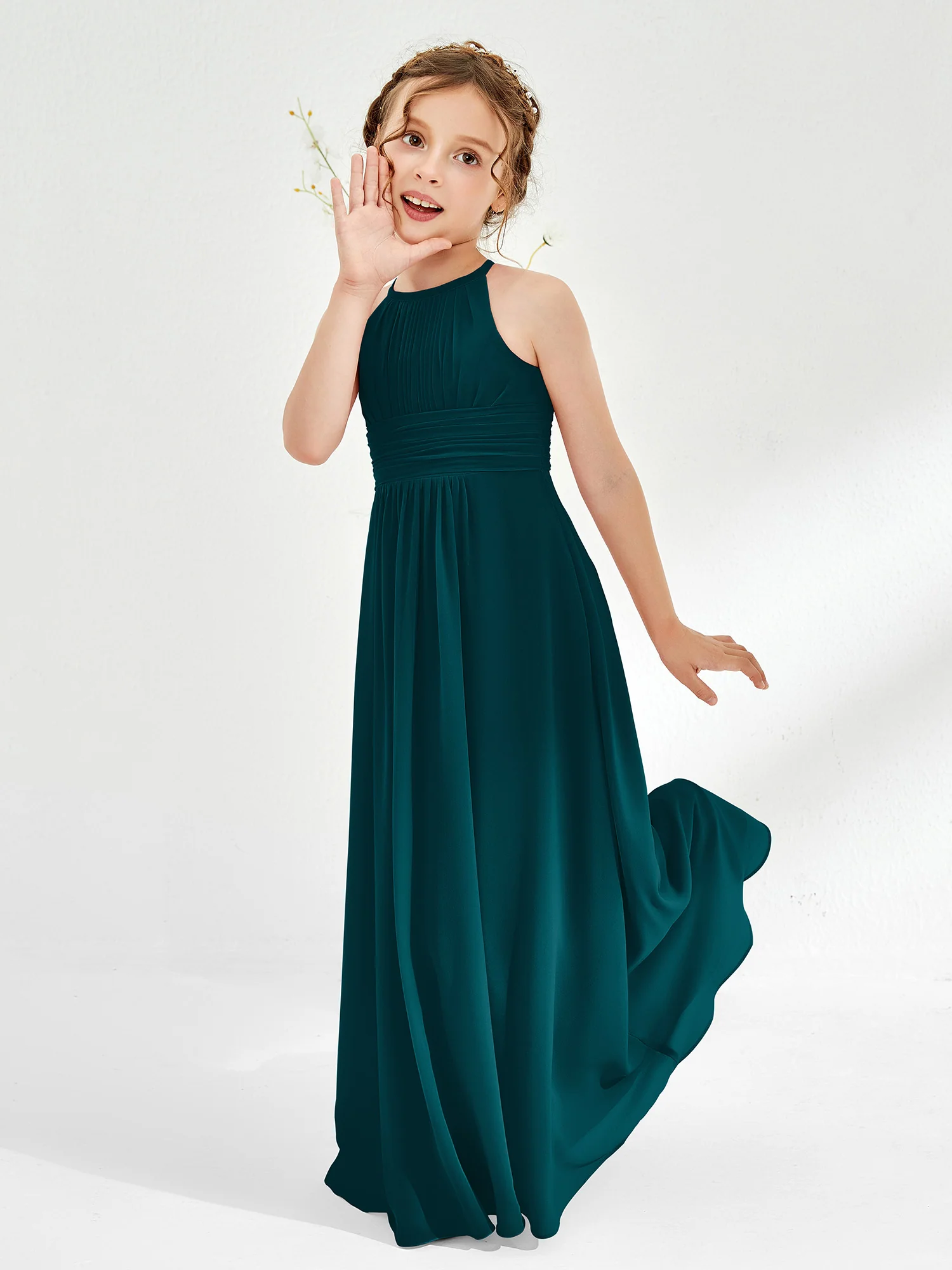 Halter Chiffon Junior Bridesmaid Dresses Pine - Image 3