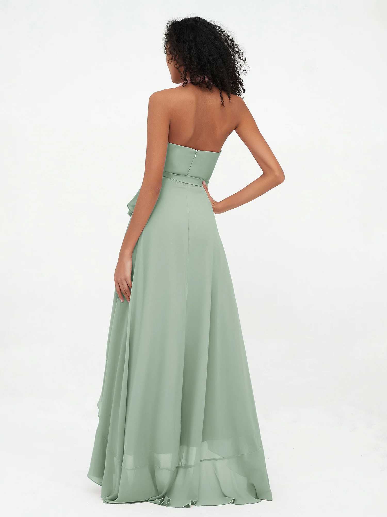 Halter Deep-V Neck Chiffon Asymmetrical Dresses-Agave - Image 2