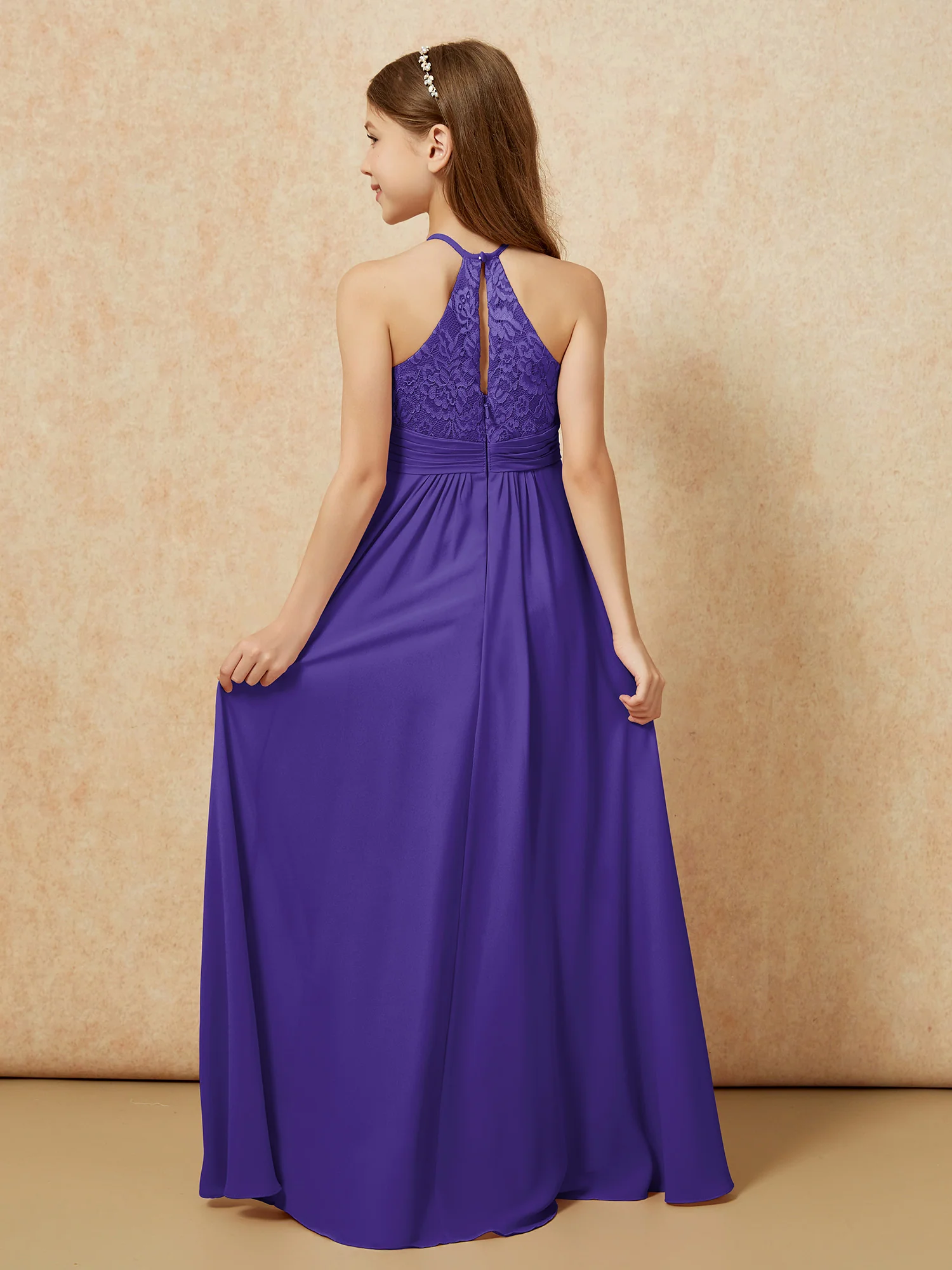 Halter Neck Lace Top Chiffon Junior Bridesmaid Dress Regency - Image 2