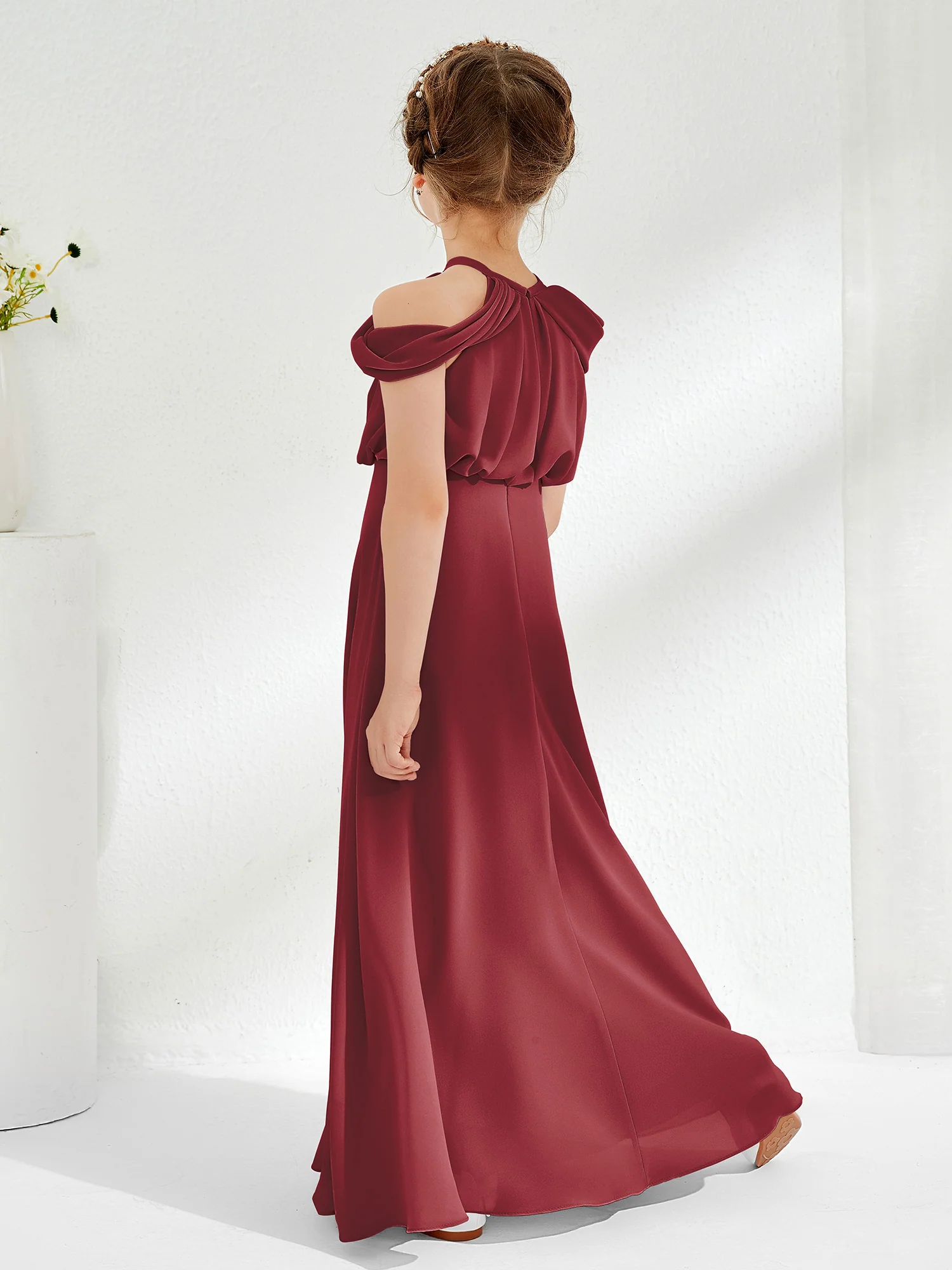 Halter Off-the-shoulder Junior Bridesmaid Dress Cinnamon Rose - Image 2