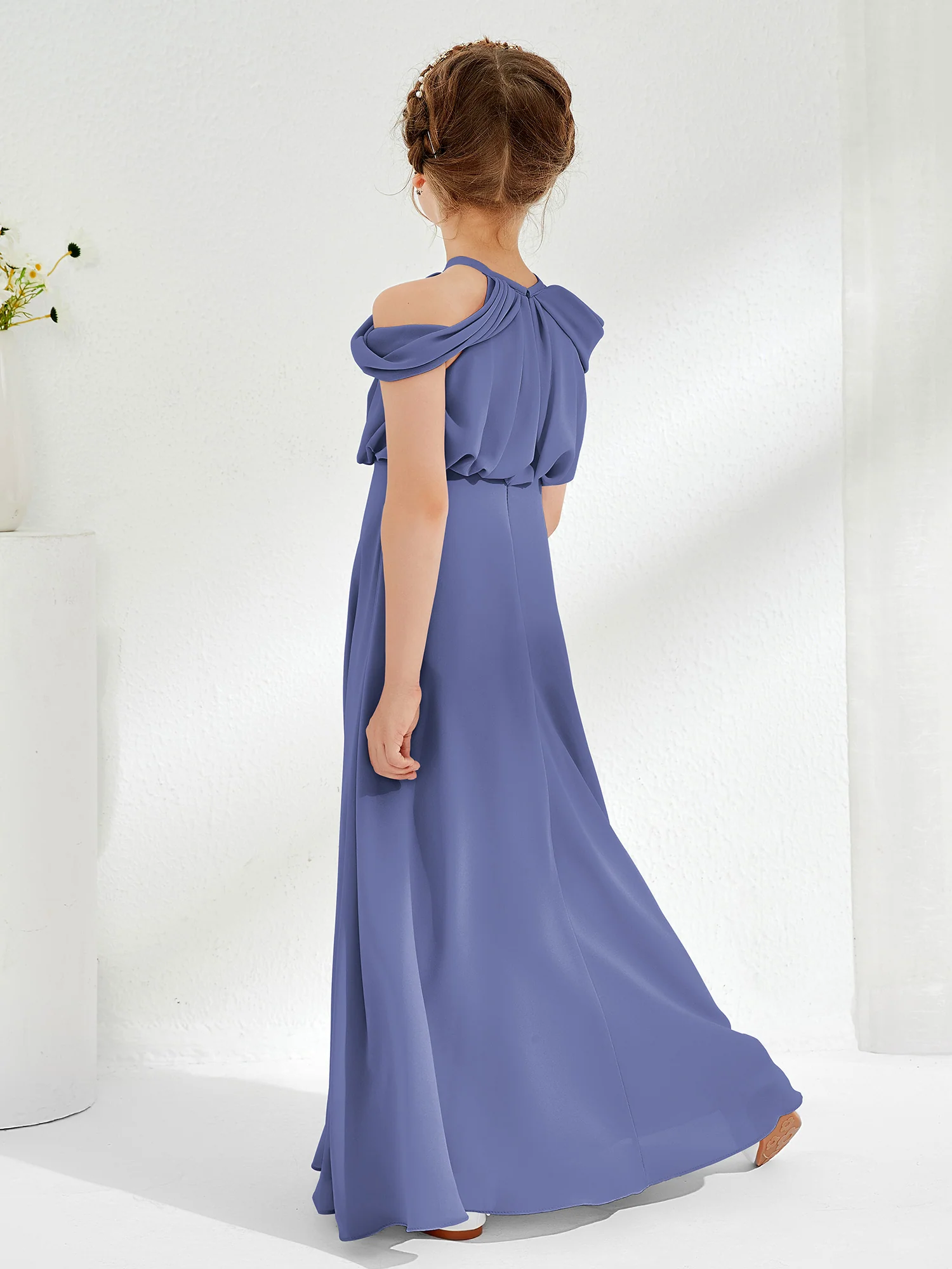 Halter Off-the-shoulder Junior Bridesmaid Dress Periwinkle - Image 2