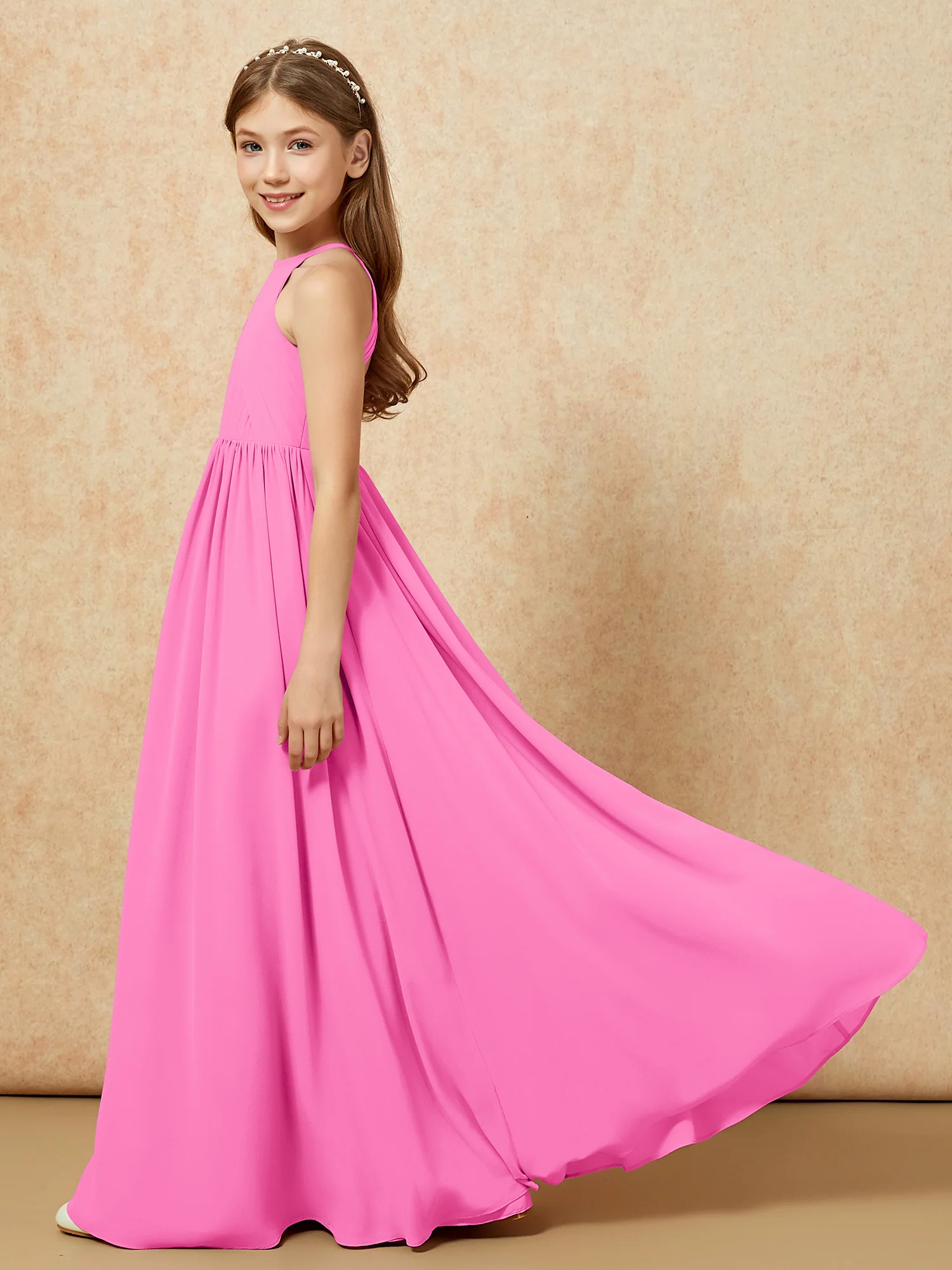 Halter Pleated Long Chiffon Junior Bridesmaid Dress Azalea - Image 7
