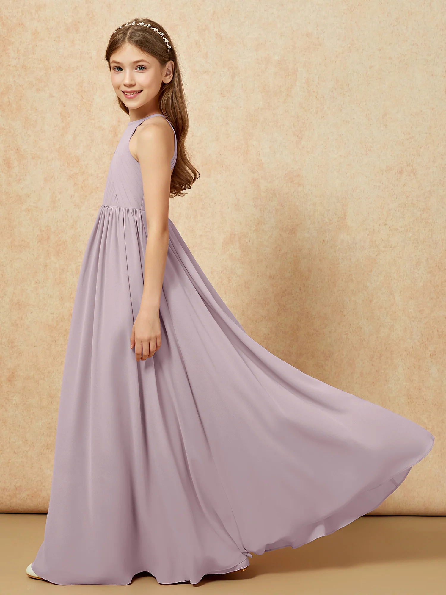 Halter Pleated Long Chiffon Junior Bridesmaid Dress Dusk - Image 7